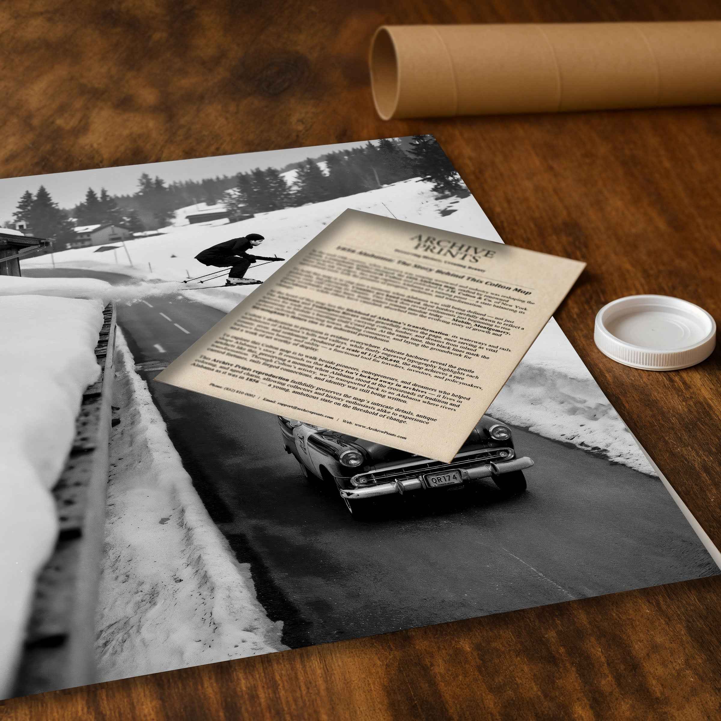 Vintage Ski Jump Photograph Over Car - Daredevil Winter Stunt