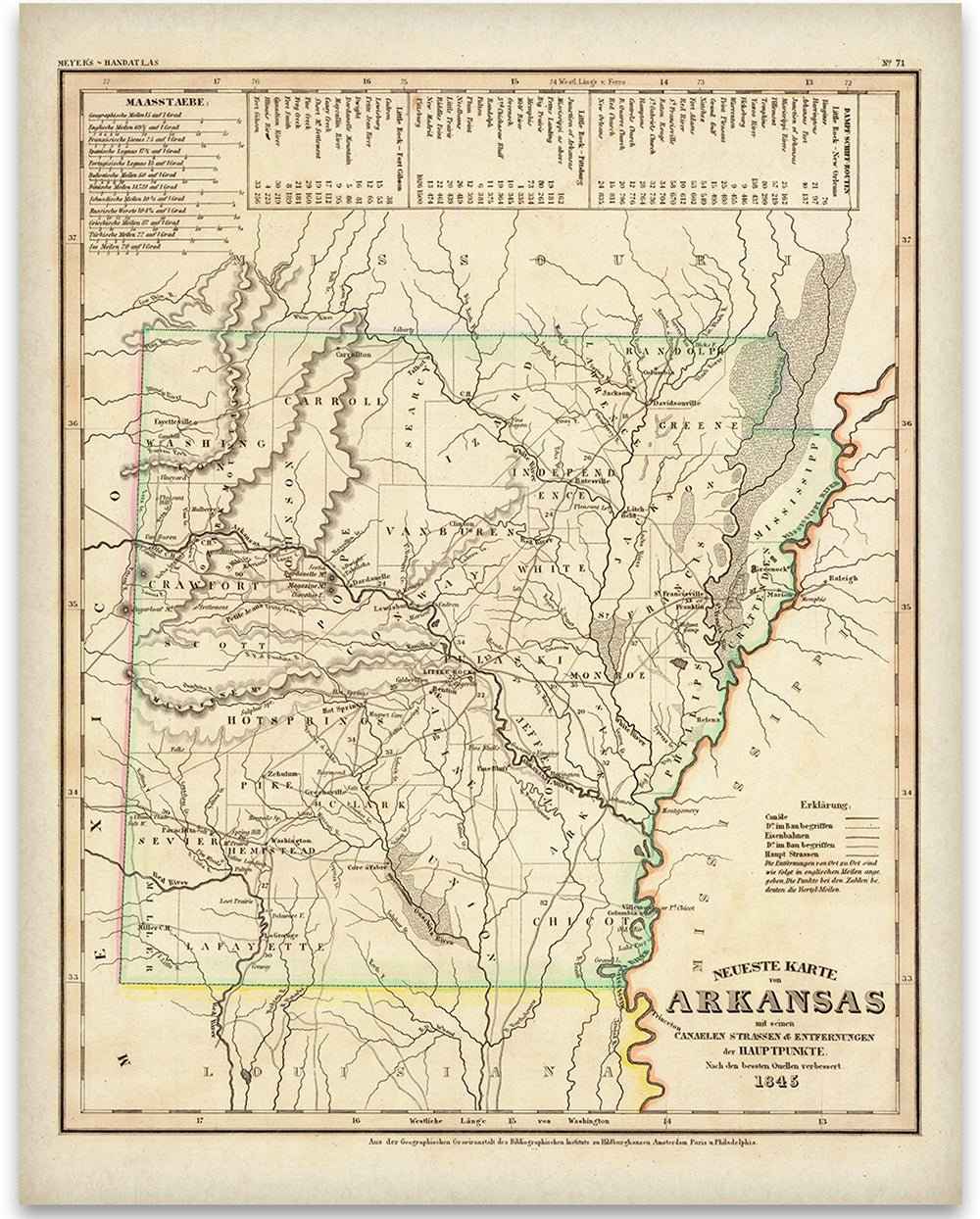 1845 Arkansas Map — Restored Vintage Wall Art