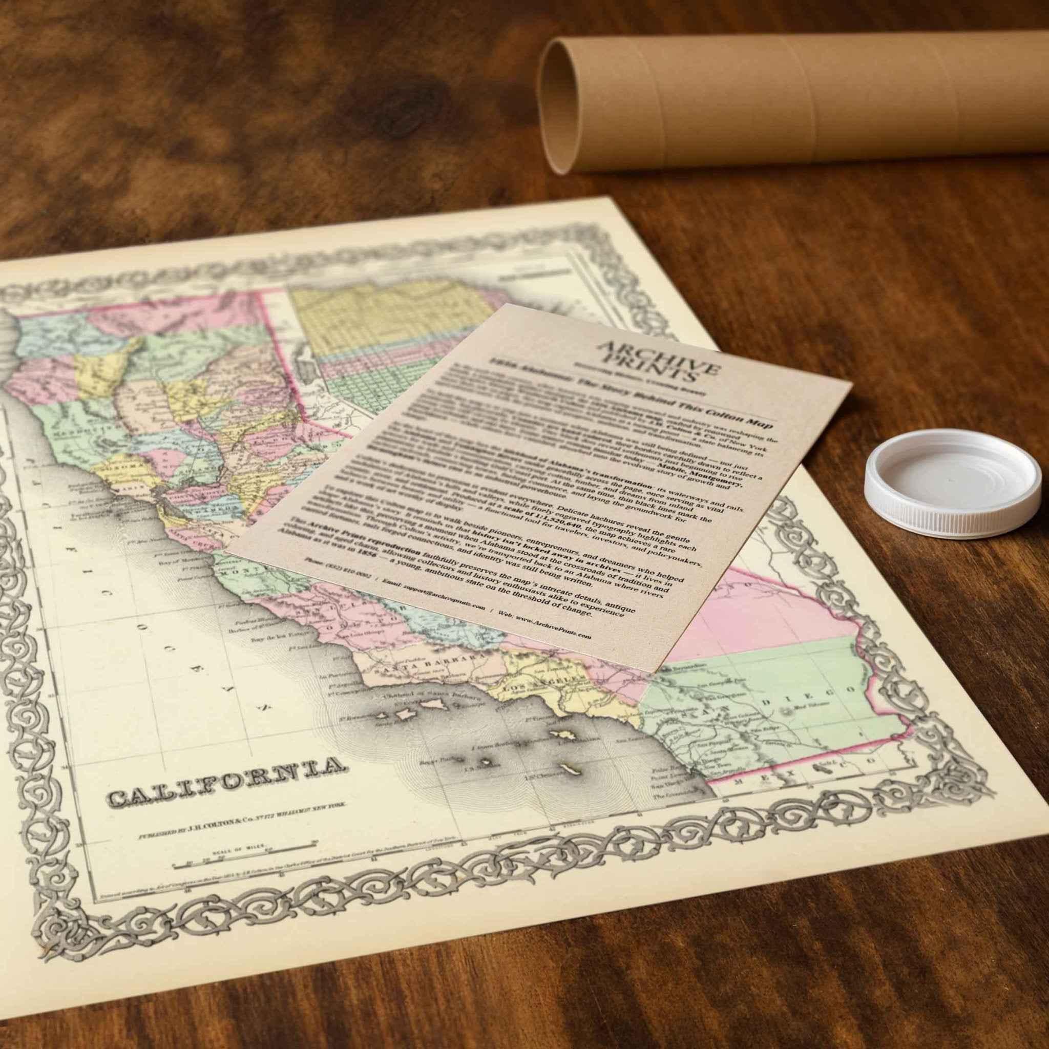 1855 California State Map – Restored Vintage Wall Art by Colton