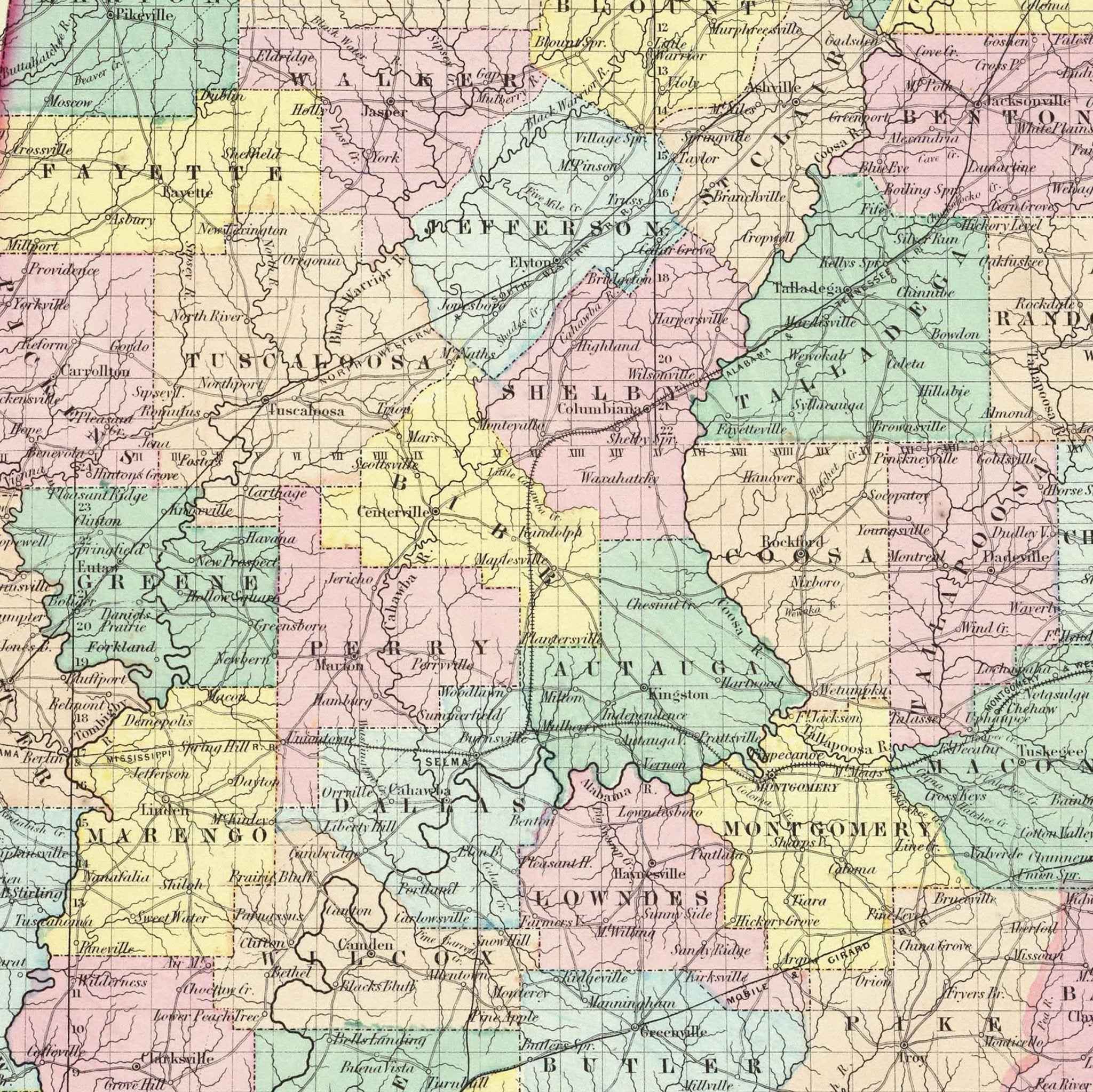 1856 Alabama Colton Map – Restored Vintage State Map Wall Art