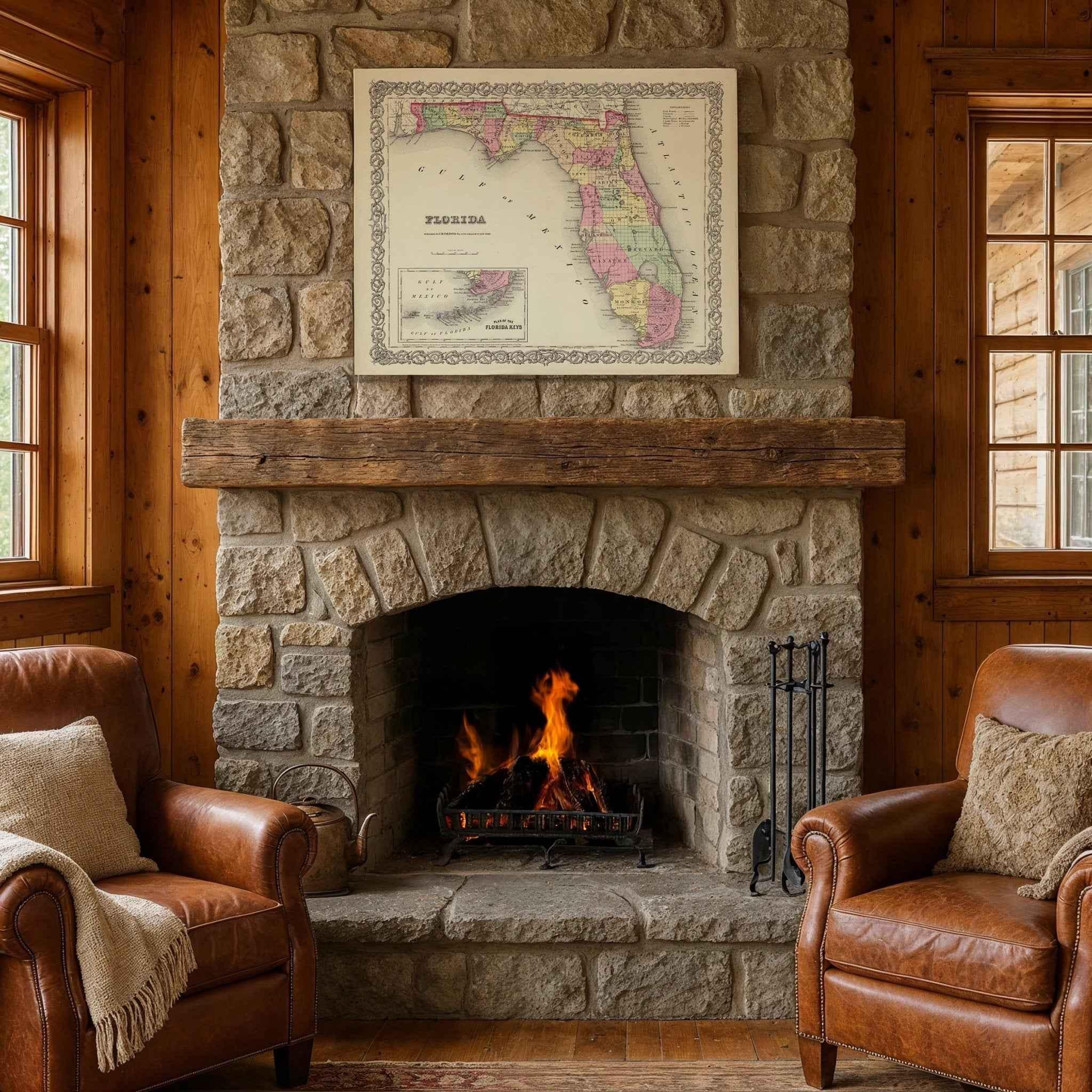 1856 Florida Map by G.W. Colton – Restored Vintage Wall Art with Florida Keys Inset