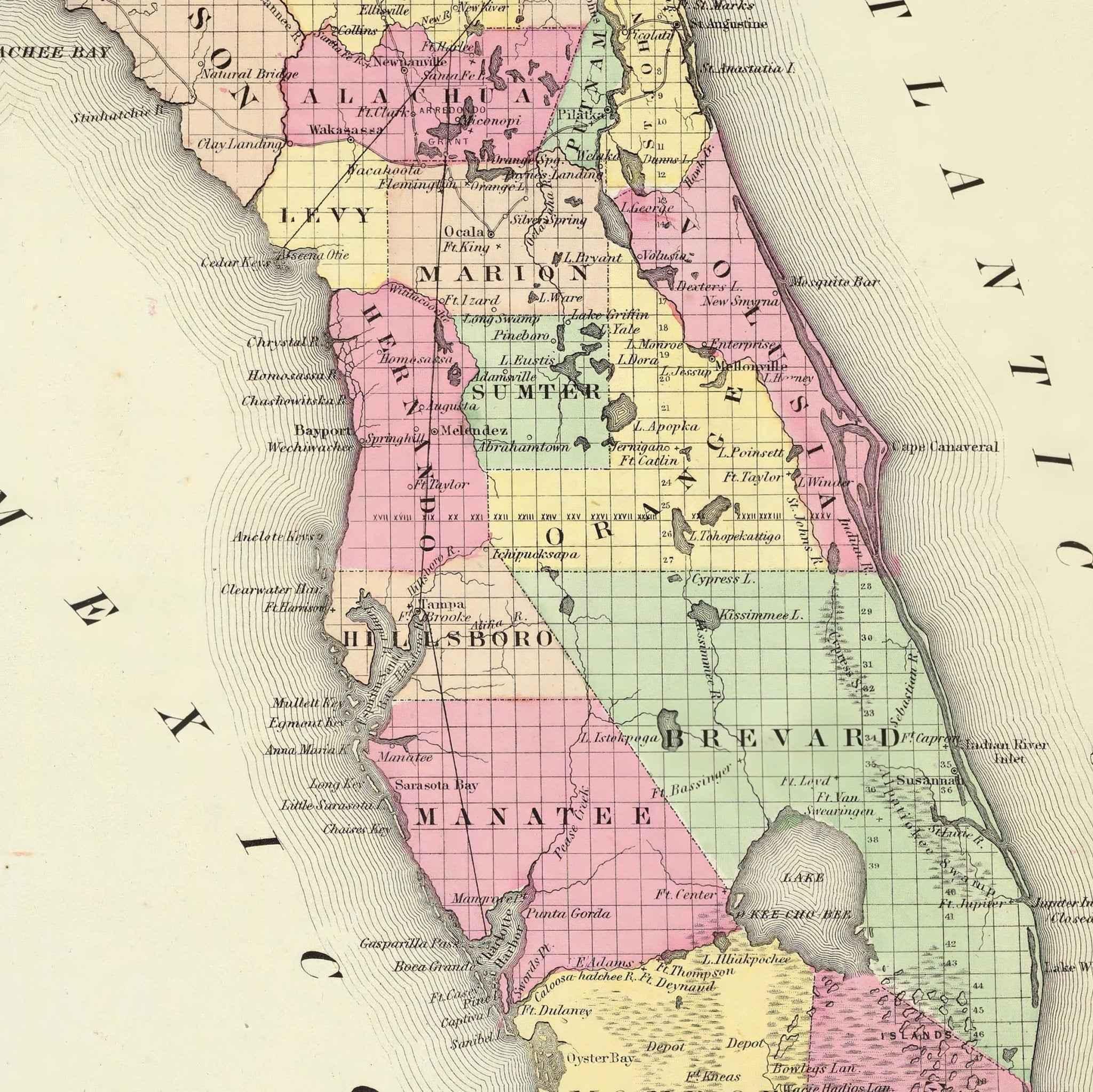 1856 Florida Map by G.W. Colton – Restored Vintage Wall Art with Florida Keys Inset