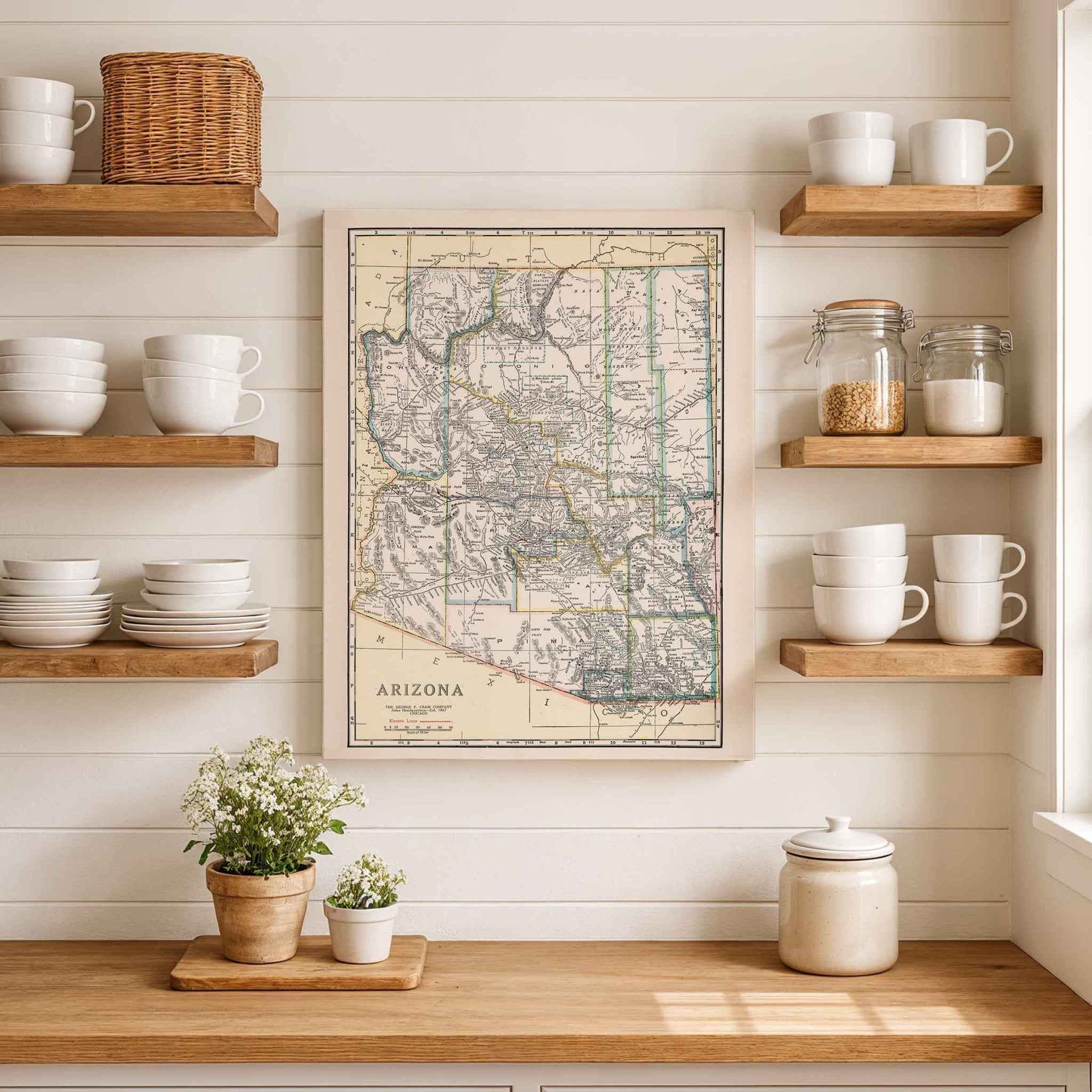 1920 Arizona State Map – Restored Vintage Wall Art by George F. Cram (Copy)