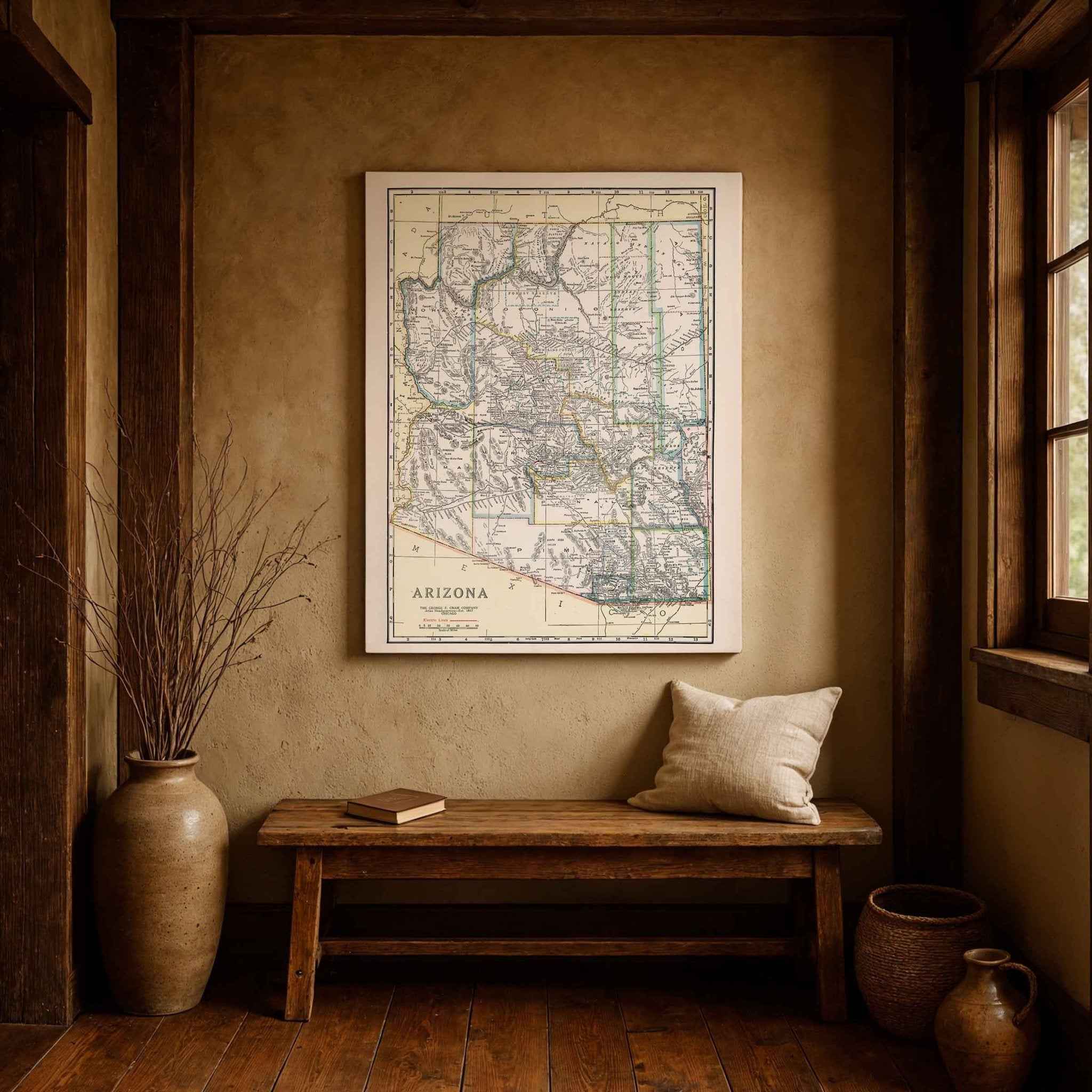 1920 Arizona State Map – Restored Vintage Wall Art by George F. Cram (Copy)