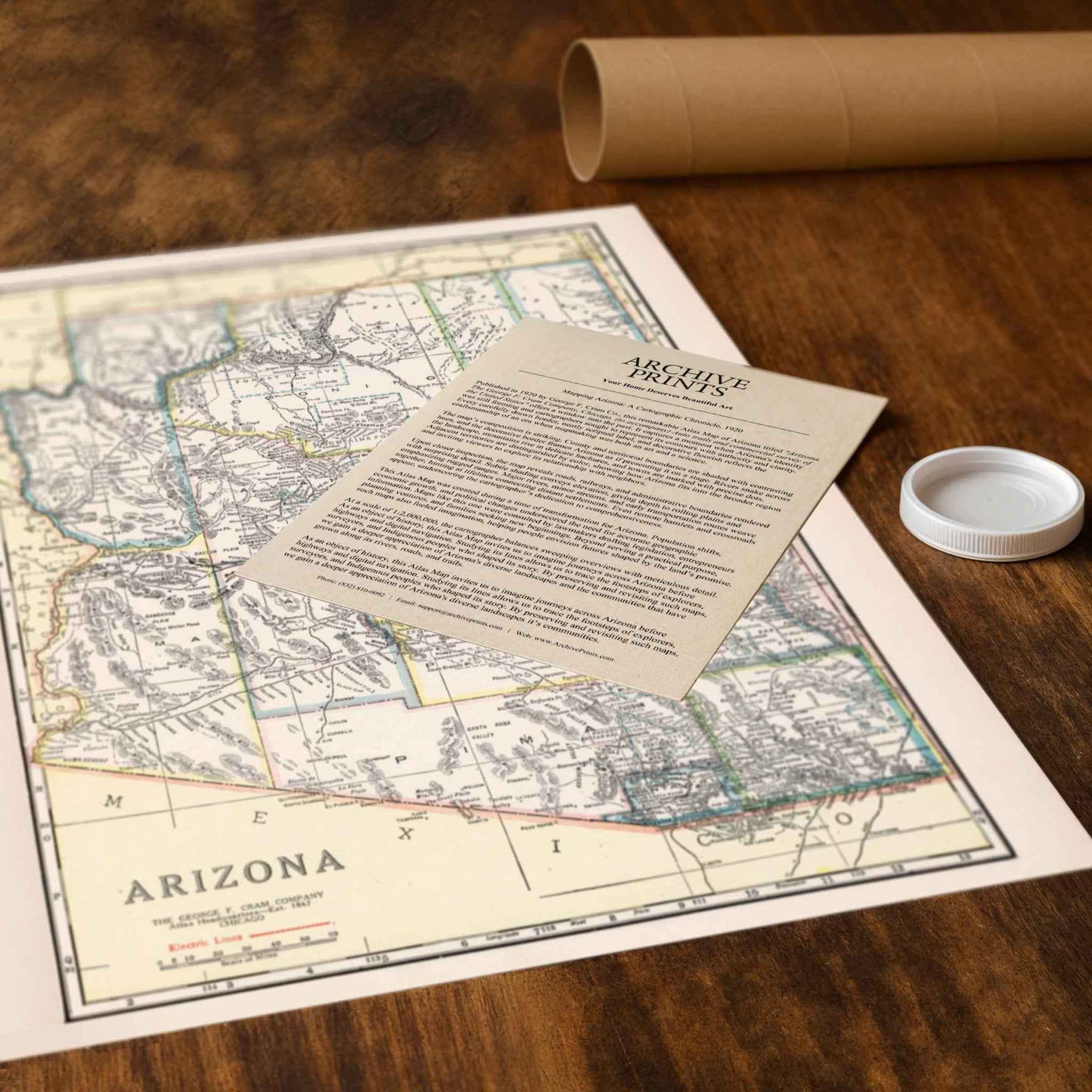 1920 Arizona State Map – Restored Vintage Wall Art by George F. Cram (Copy)