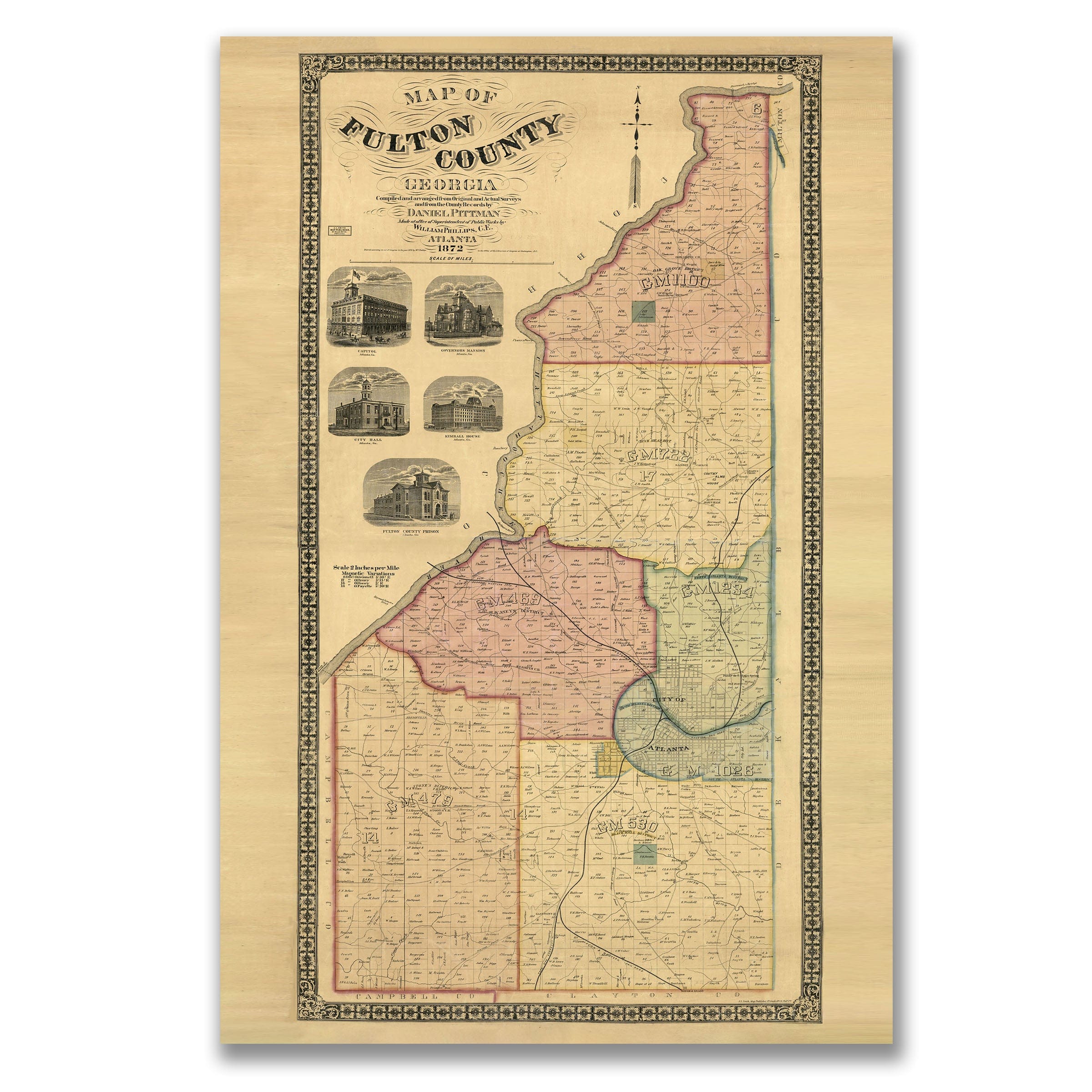 Fulton County, Georgia Map 1872 - Archive Prints