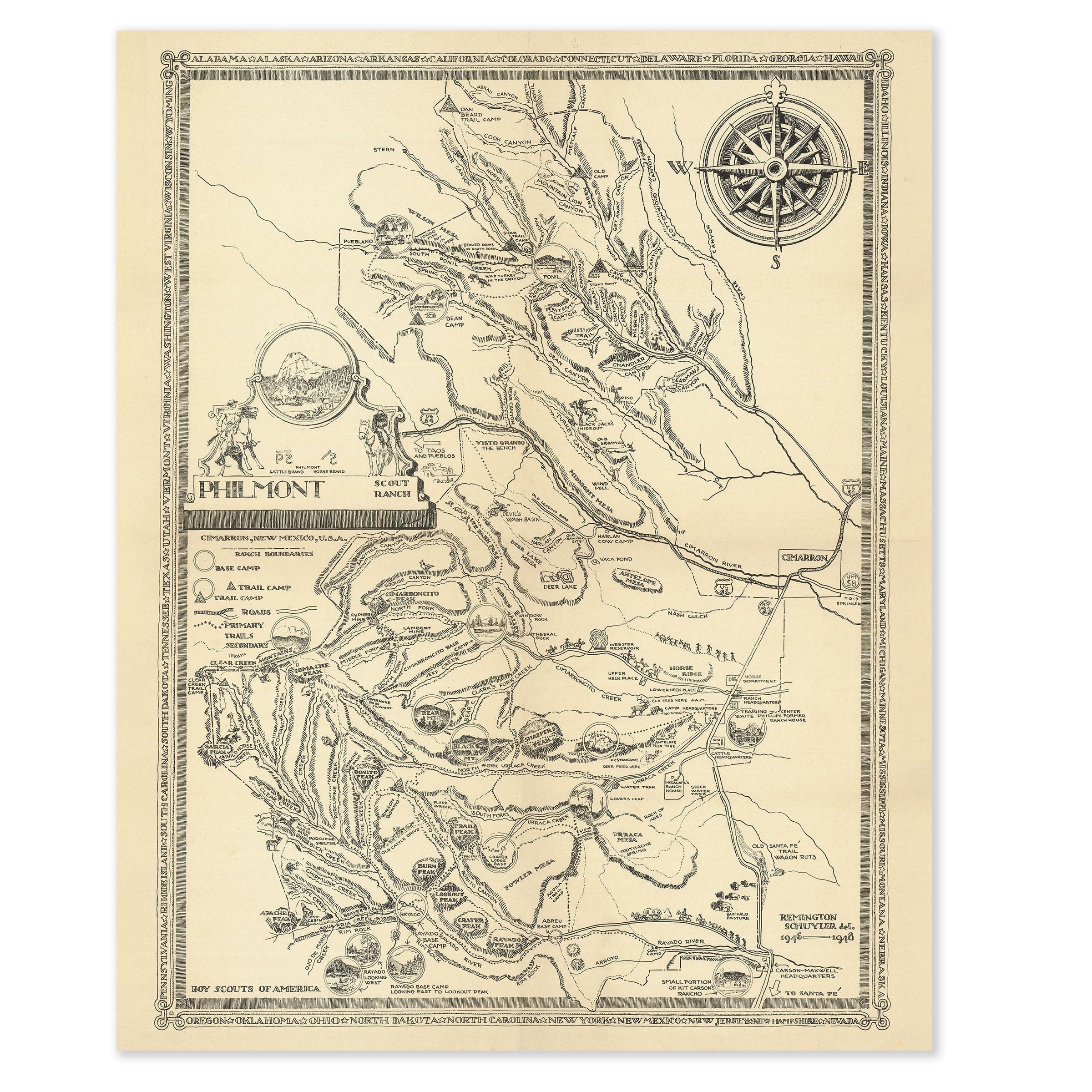 Philmont Scout Ranch Map 1948 - Archive Prints
