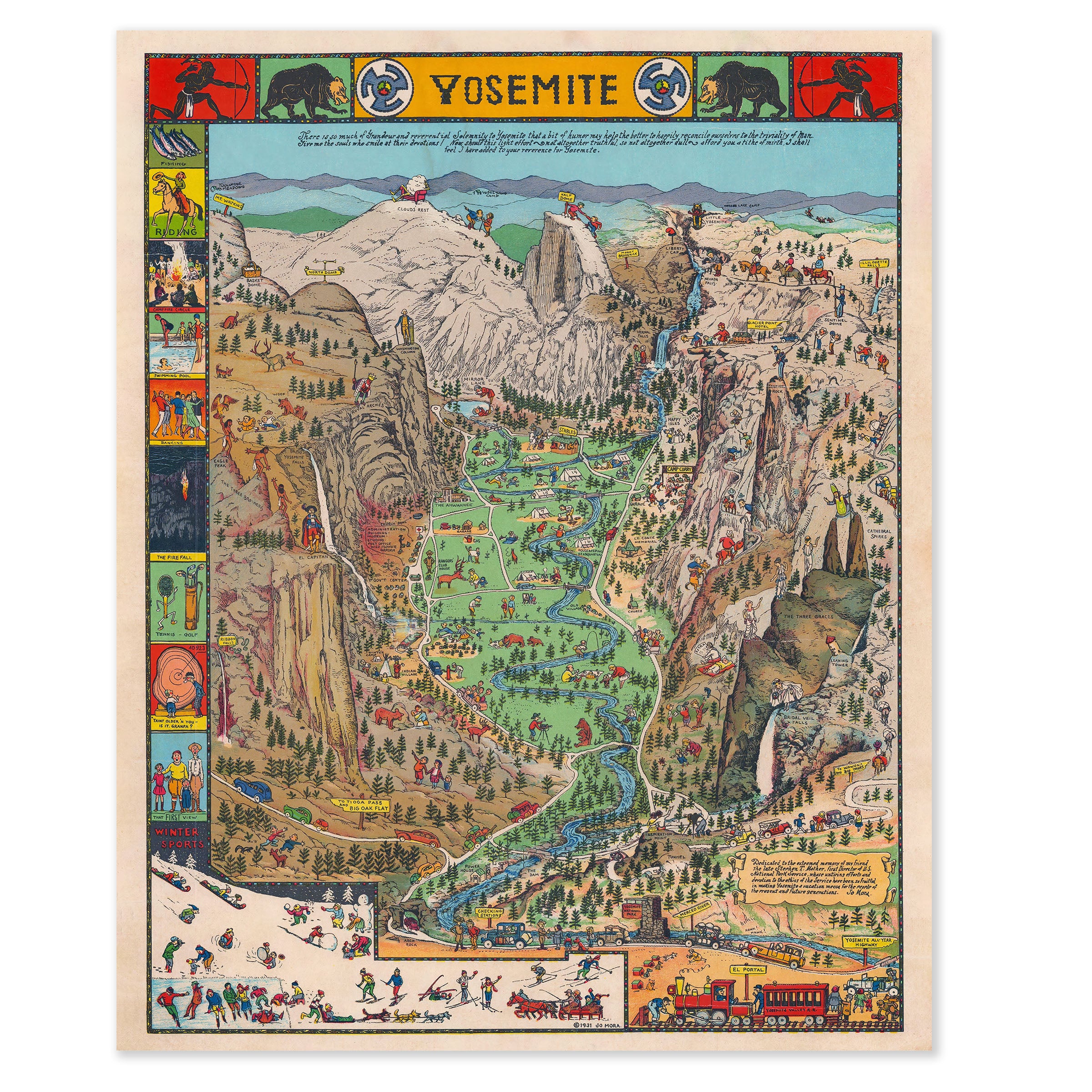 Yosemite National Park Map 1931 - Vintage Jo Mora Pictorial Illustrated Map
