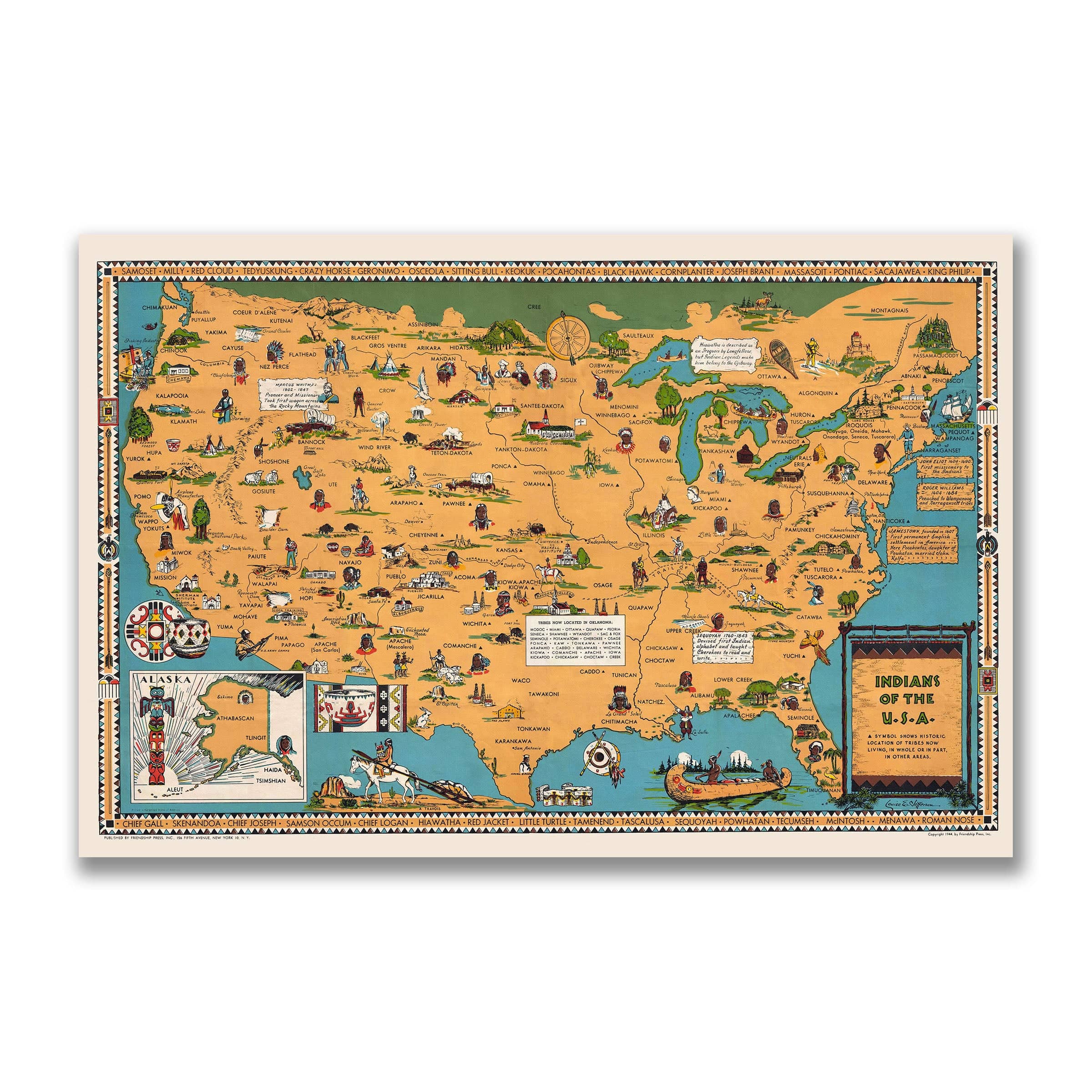 Indians of the United States Map 1944 - Archive Prints