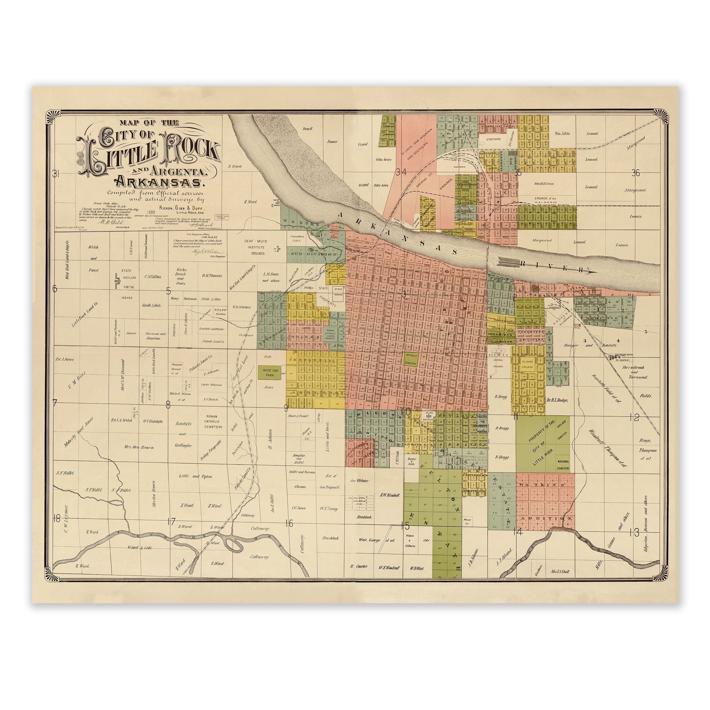Little Rock & Argenta, Arkansas Map 1888 - Archive Prints