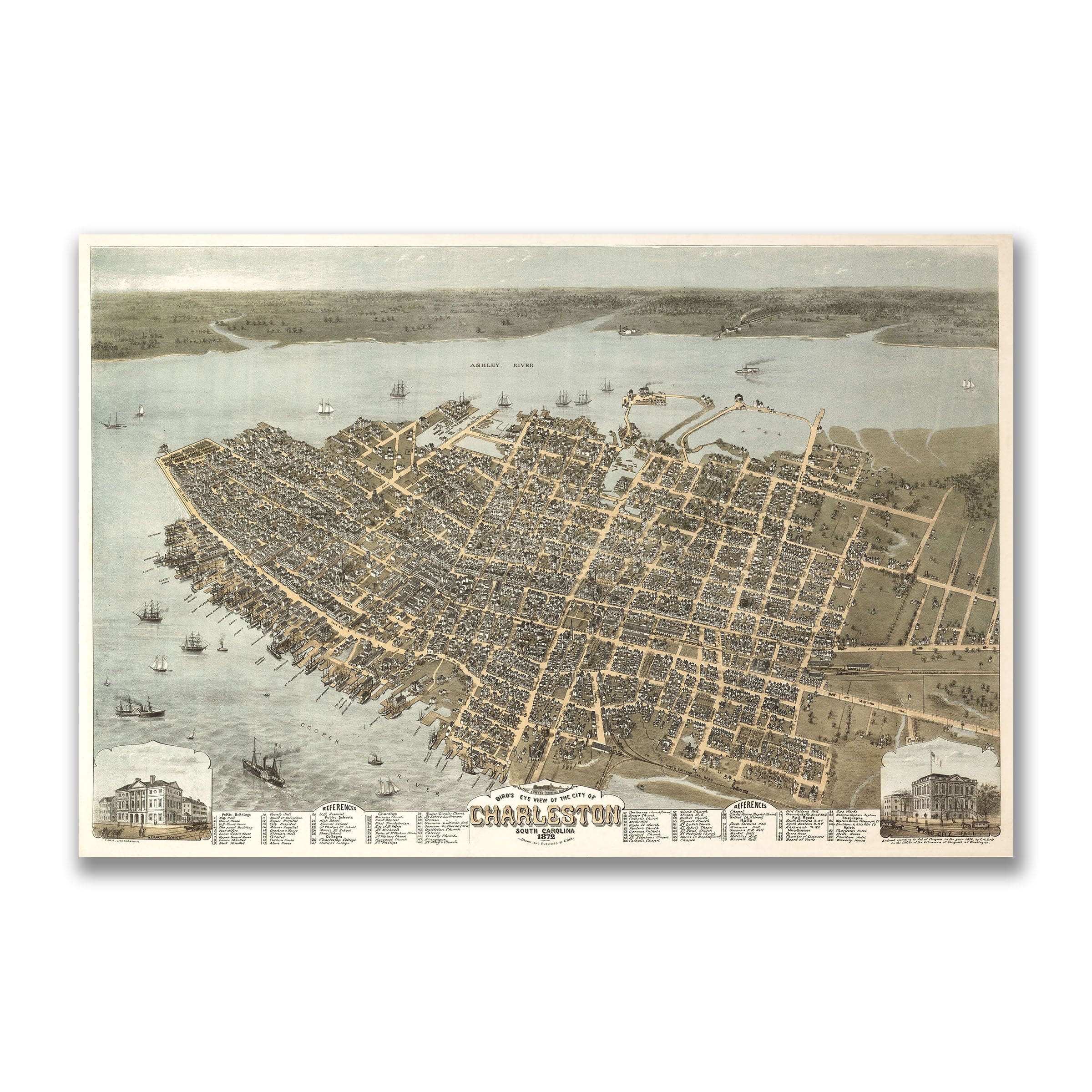 Charleston, South Carolina Map 1872 - Archive Prints