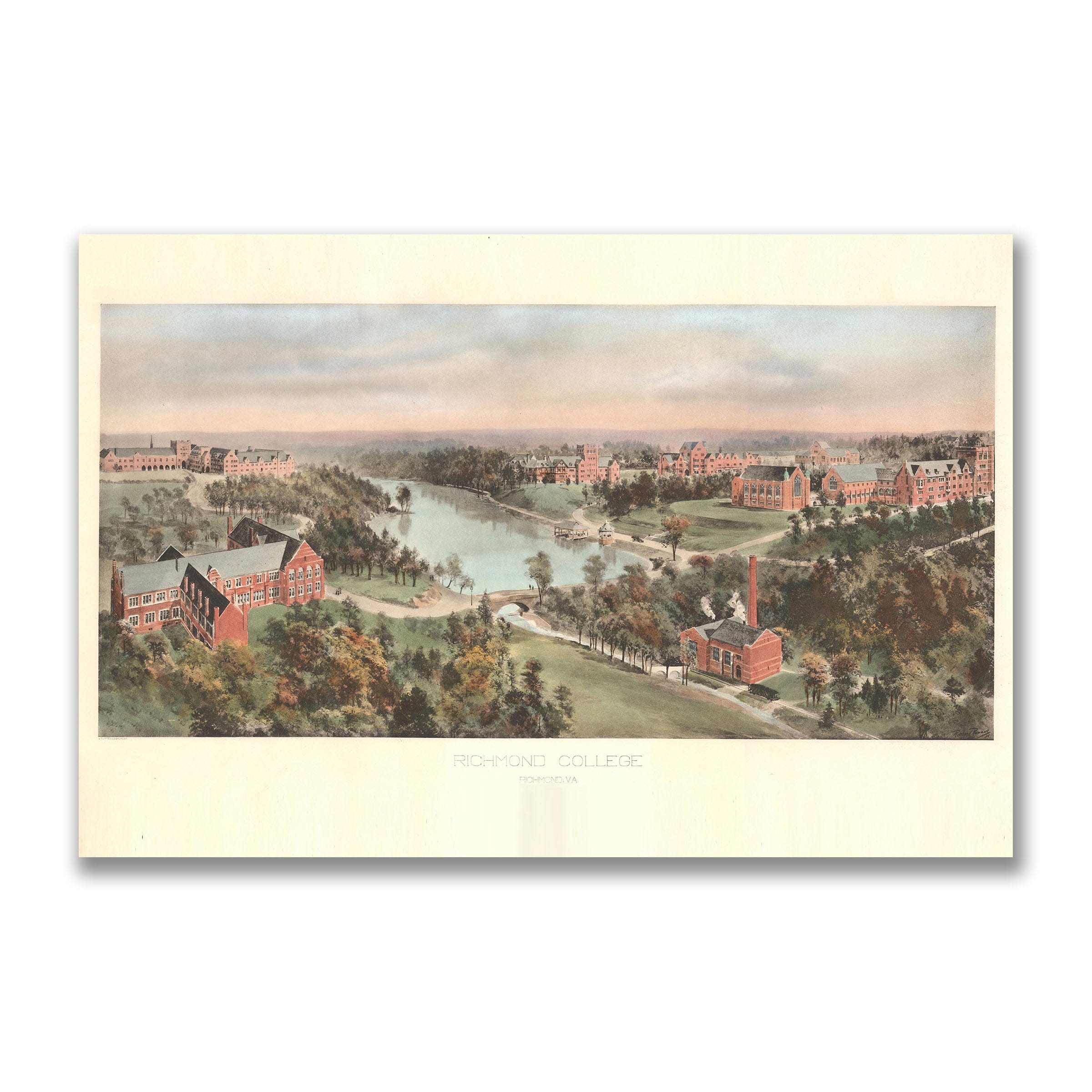 Richmond College, Richmond, Virginia Map 1915 - Campus Bird's Eye View