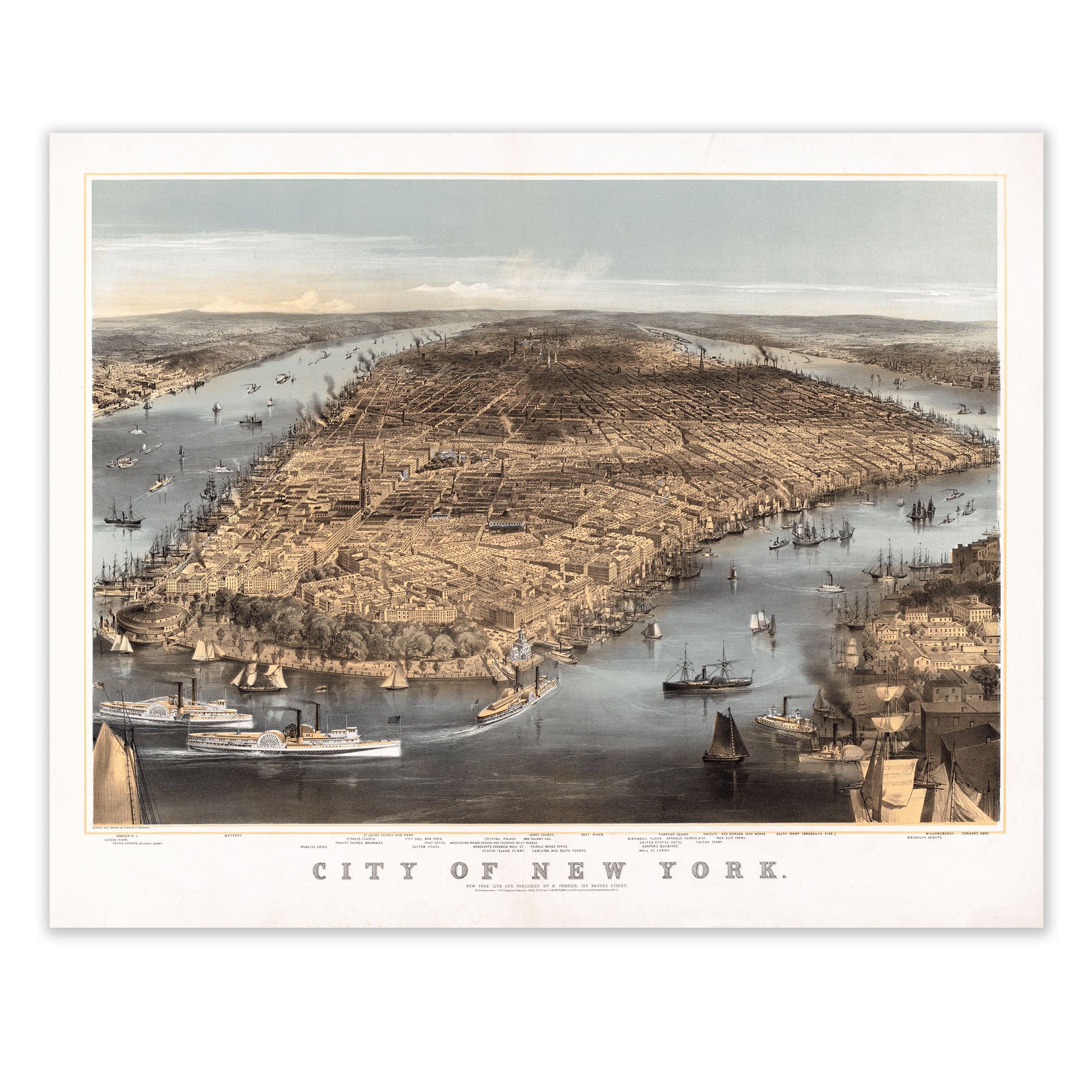 Vintage New York City Map - 1856 Currier & Ives Lithograph for Collectors