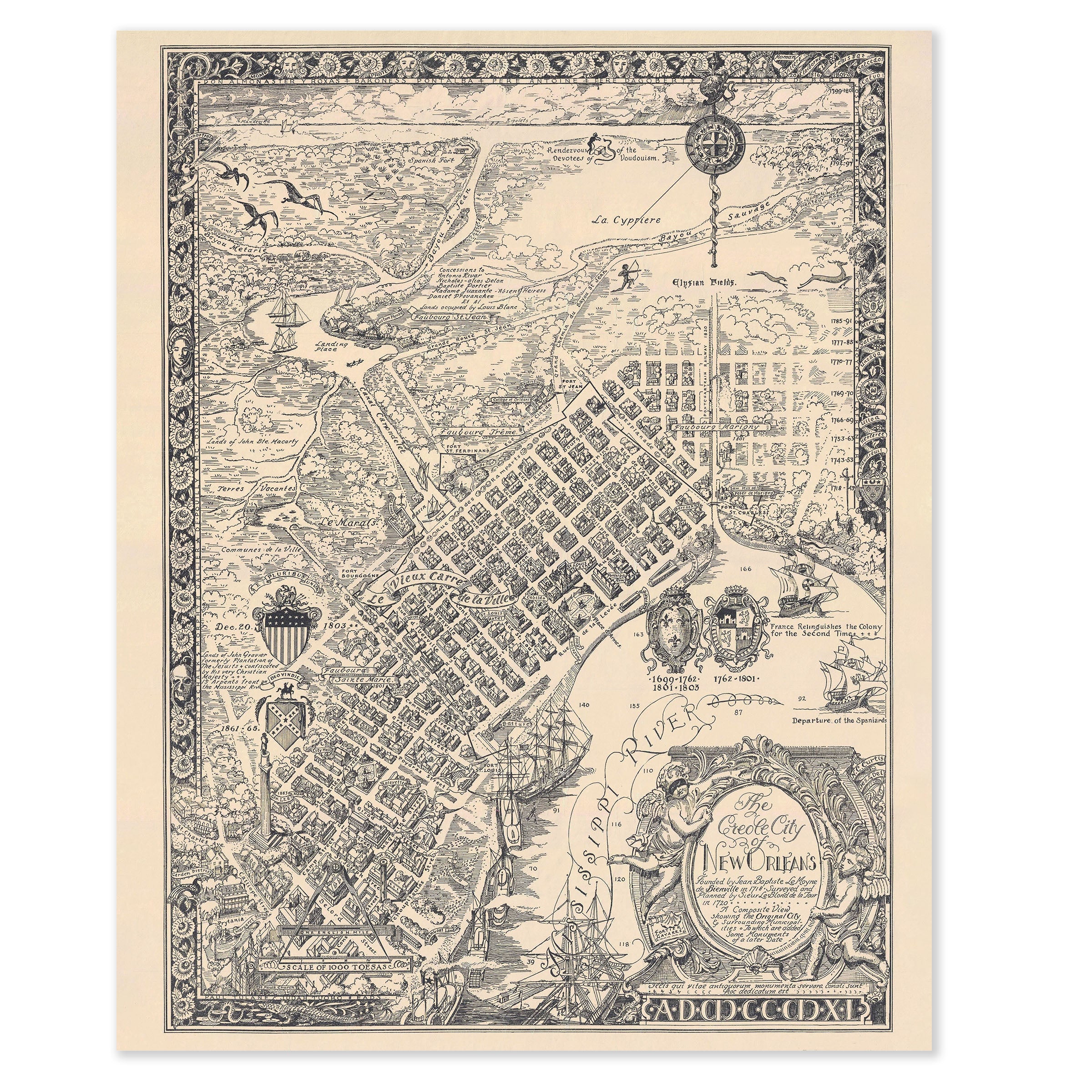 New Orleans Map 1930 - The Creole City - Archive Prints