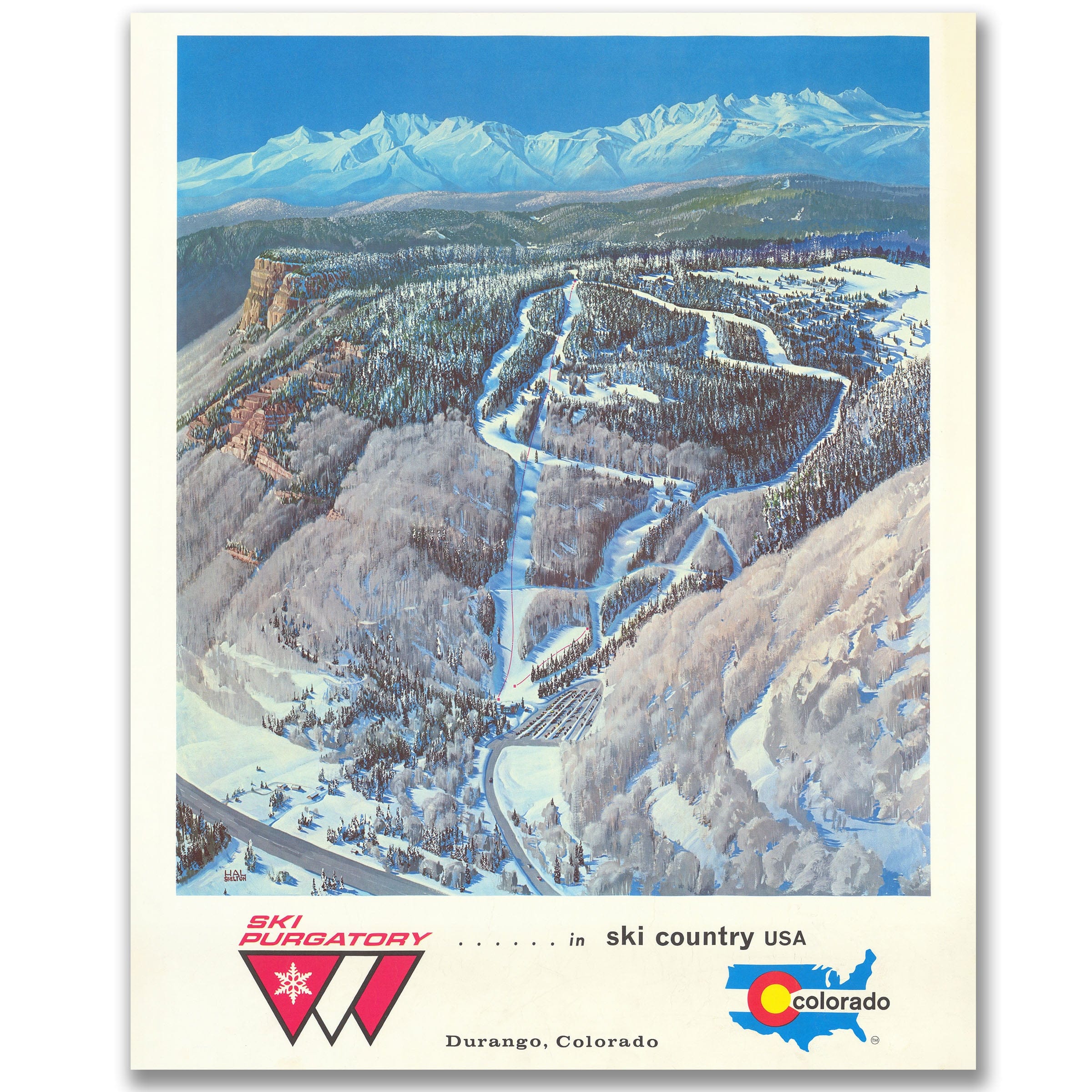 Purgatory Ski Resort Map, Durango, Colorado c. 1970s - Trail Map - Archive Prints