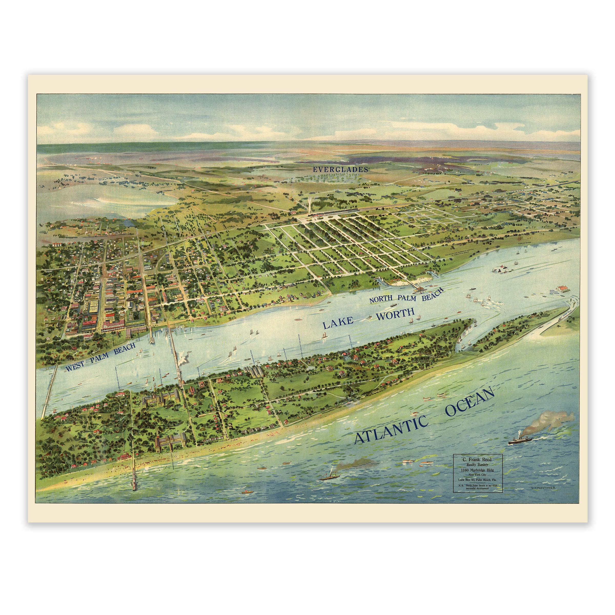 West Palm Beach Map 1915 - Vintage Panoramic Bird's Eye View Florida