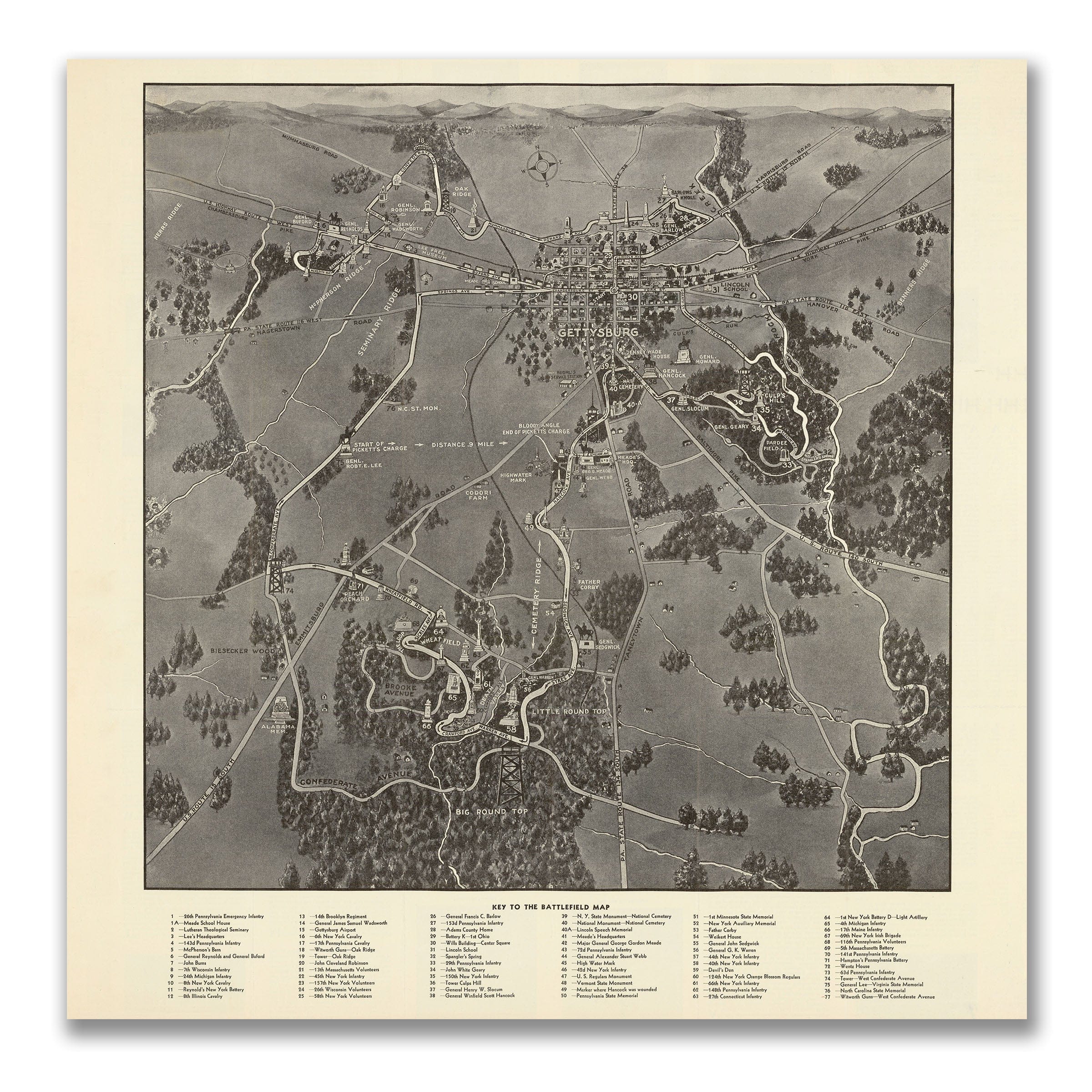 Map of the Battlefield of Gettysburg c. 1890 - Memorial Association