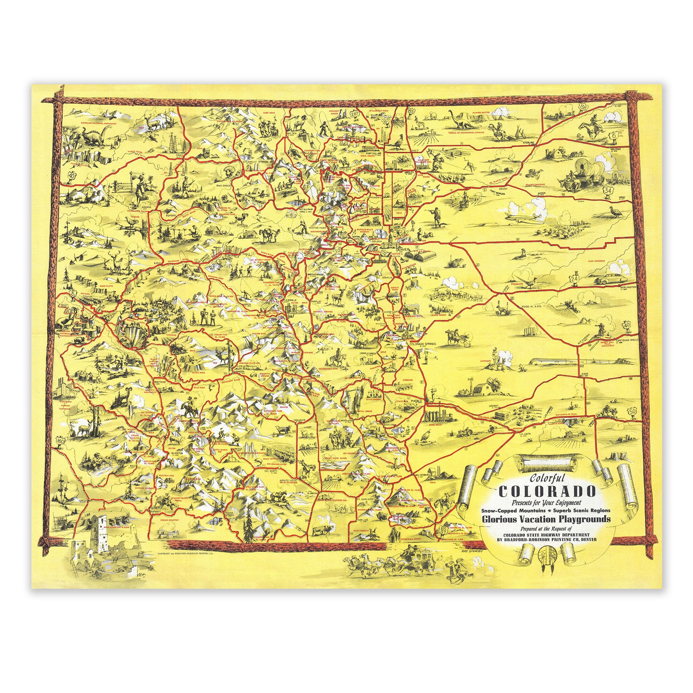 Colorful Colorado (1940) - Vintage Pictorial Map Lithograph