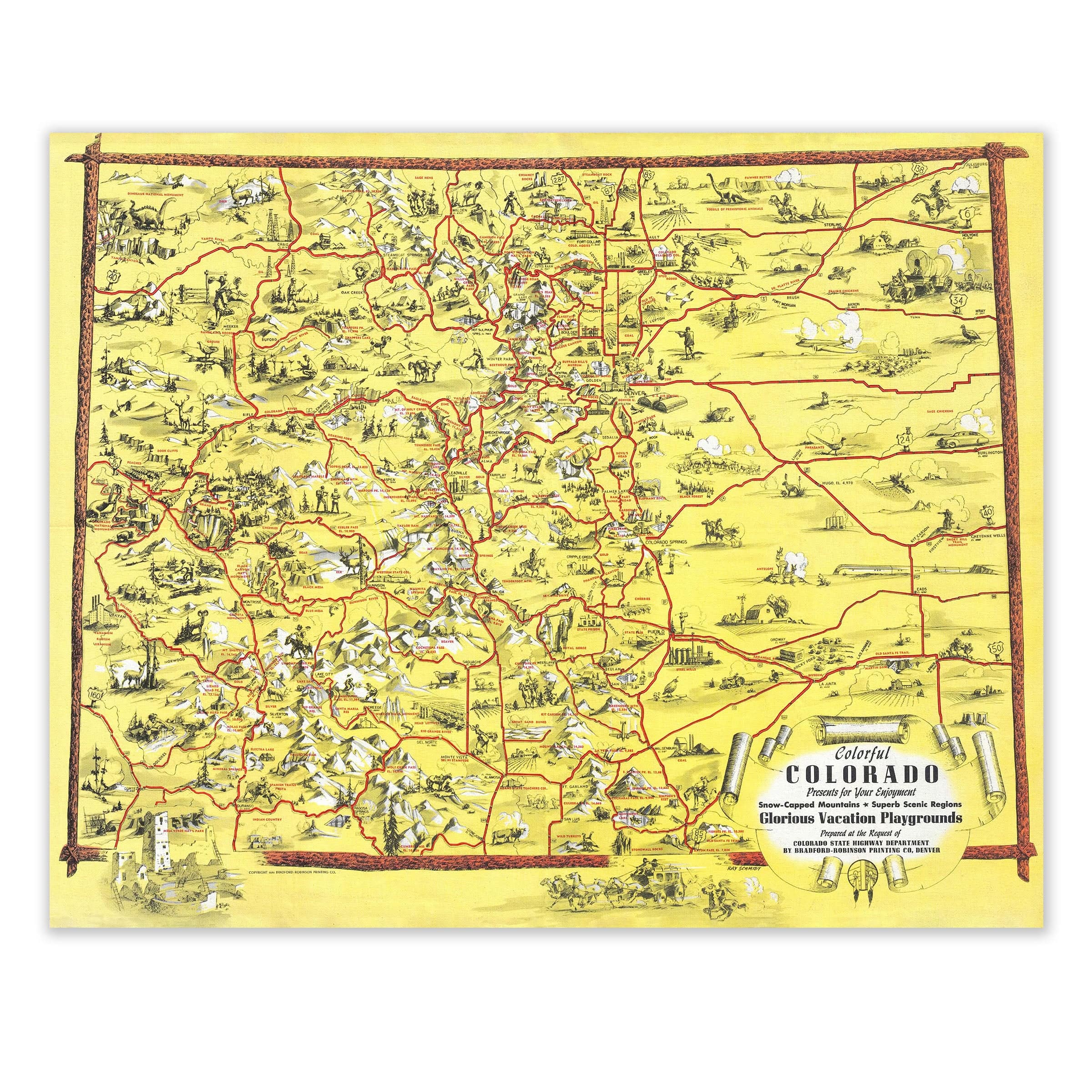 Colorful Colorado 1940 Vintage Pictorial Map Lithograph - Archive Prints