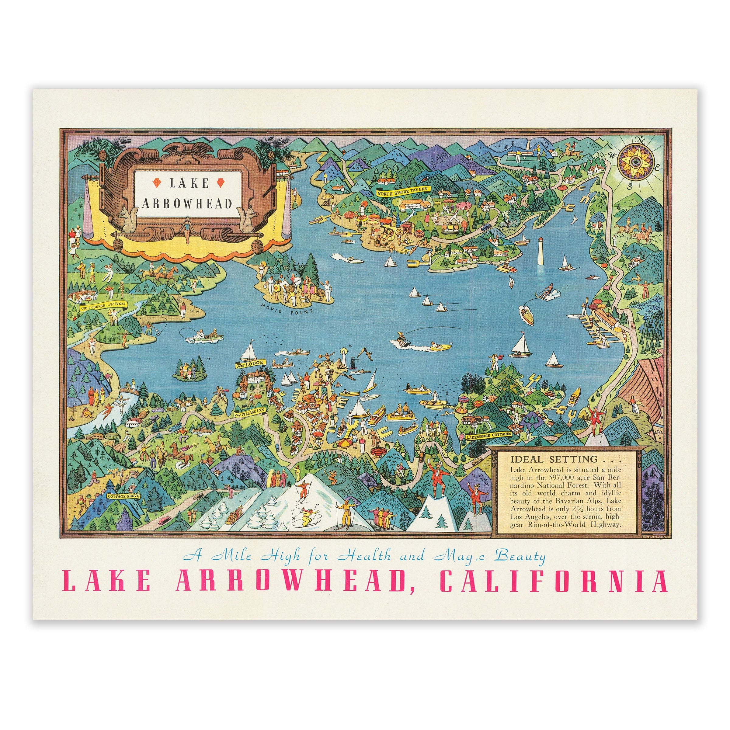 Lake Arrowhead, California Map 1940 - Archive Prints