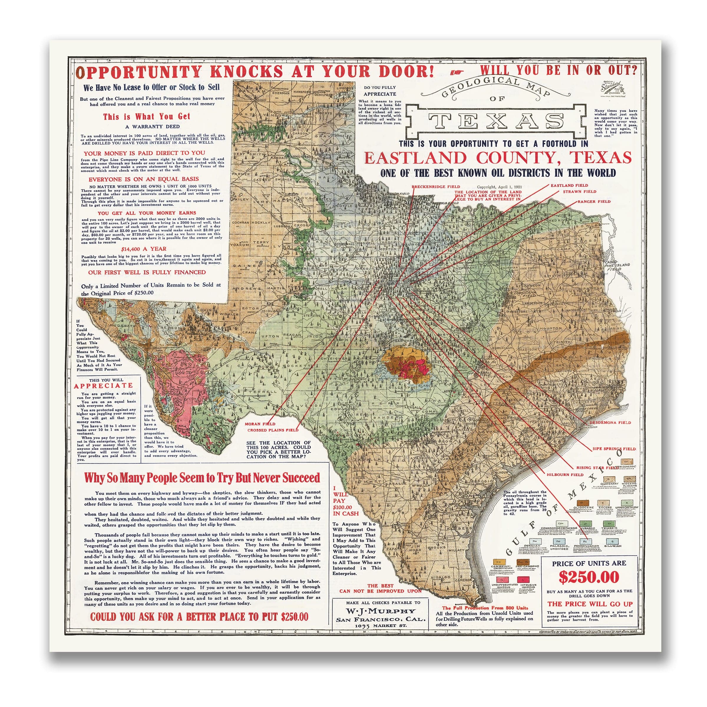 Eastland County, Texas Oil Map 1921 - Archive Prints