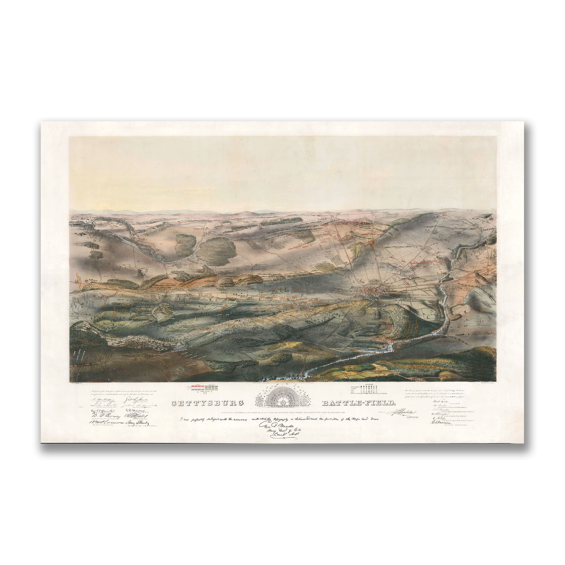 Gettysburg Battlefield Map 1863 - Historic Civil War Battle Map by John Bachelder