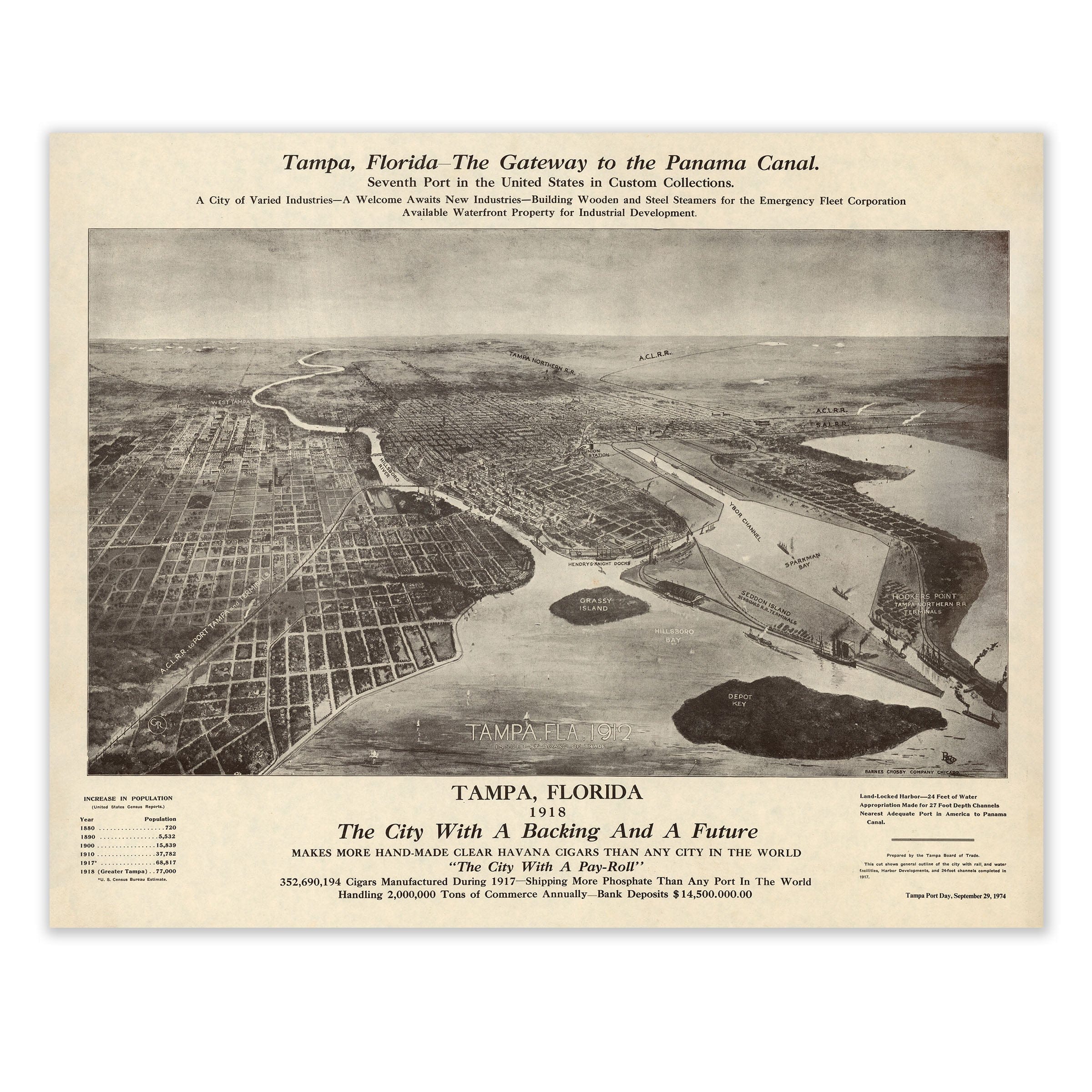 Tampa Florida 1918 Map - Gateway to the Panama Canal
