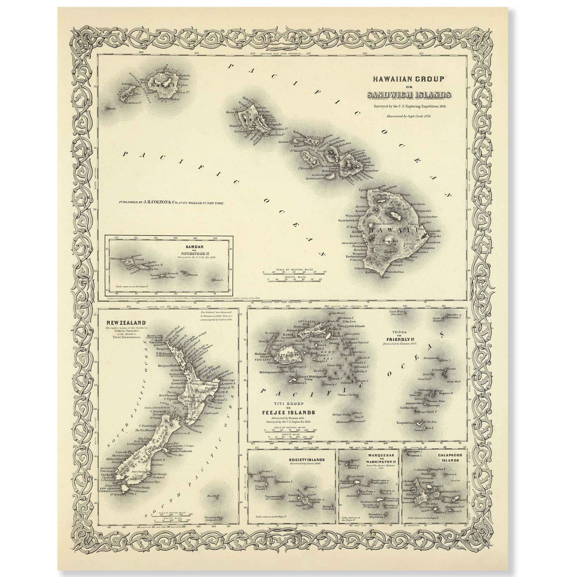 1856 Vintage Hawaii Map - Restored Hawaii Map of Sandwich Islands & Pacific Islands