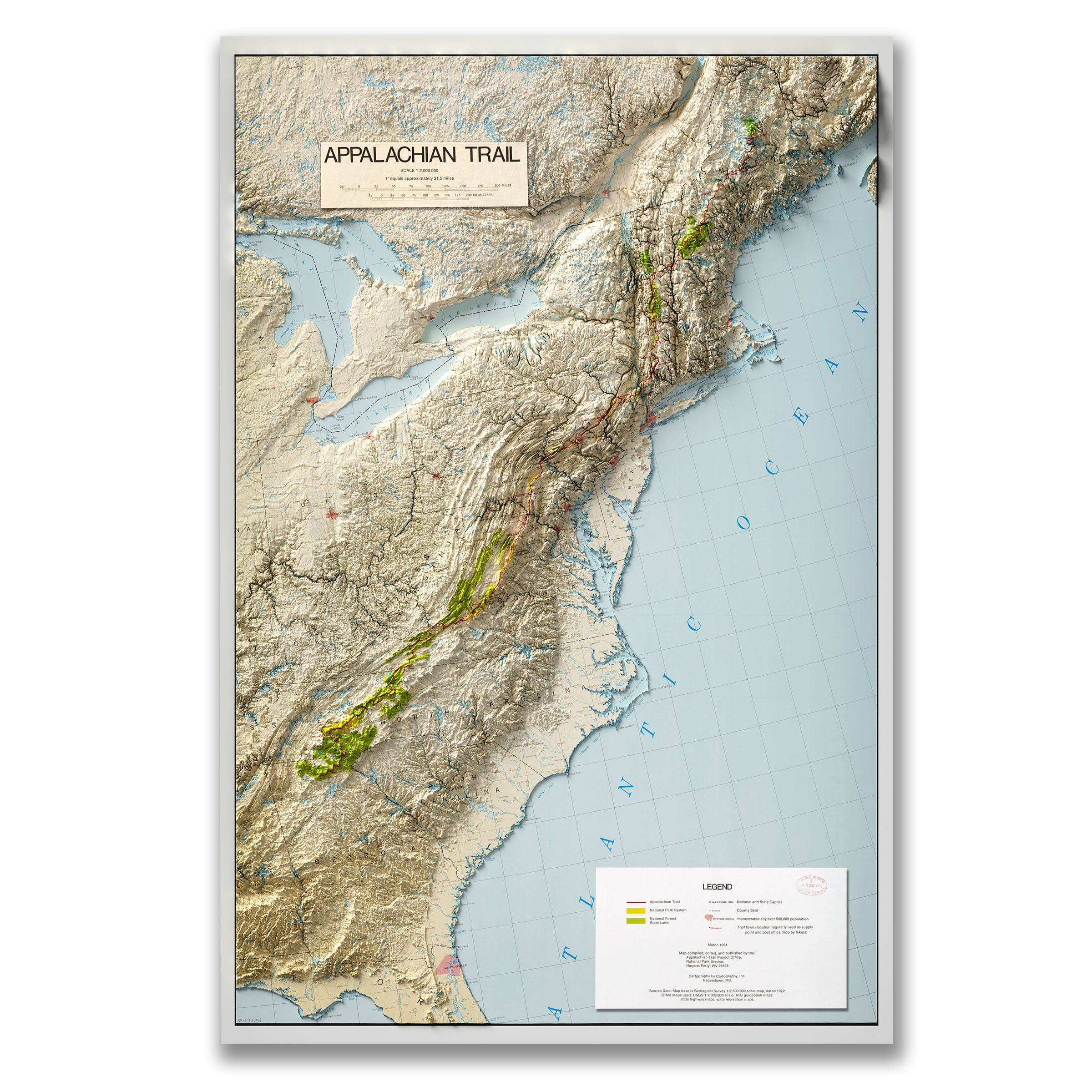Appalachian Trail 3D Shaded Flat 2D Map - Topographic Hiking Guide (Not a Relief Map)