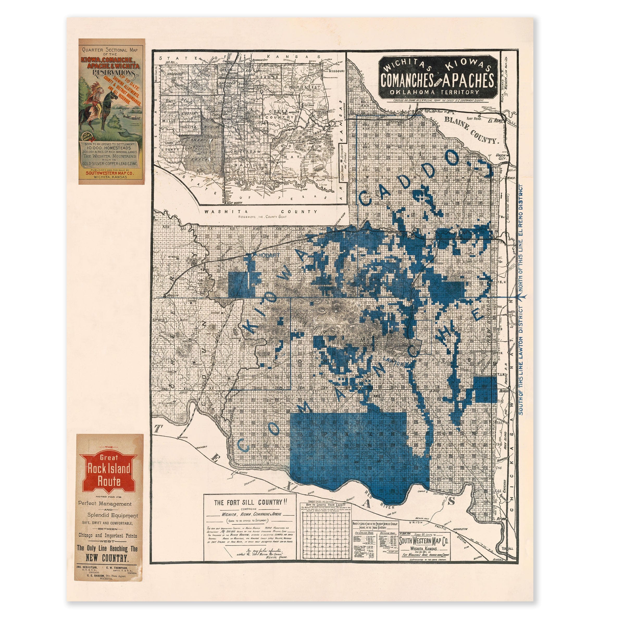 Fort Sill County Map - ca.1901 Oklahoma Territory