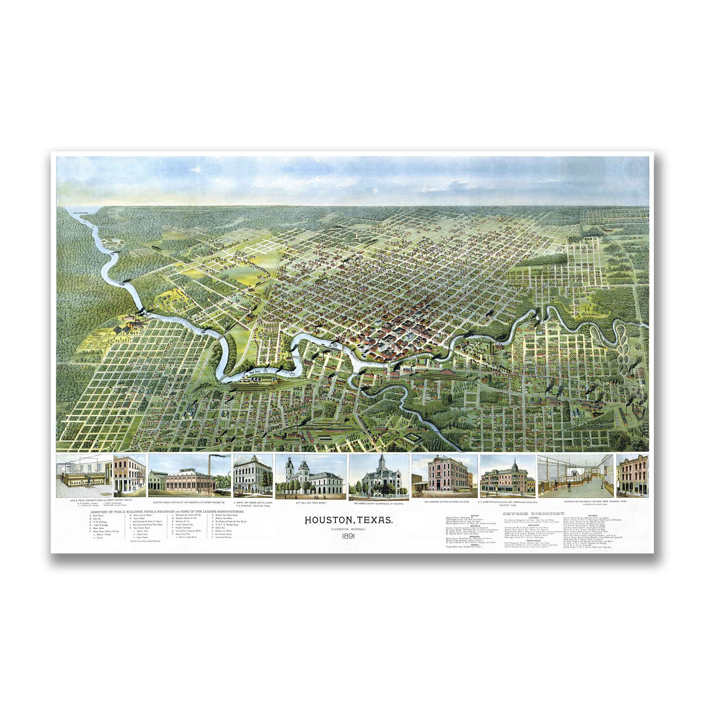 Houston Vintage City Map - 1891 Koch Historical Map of Houston