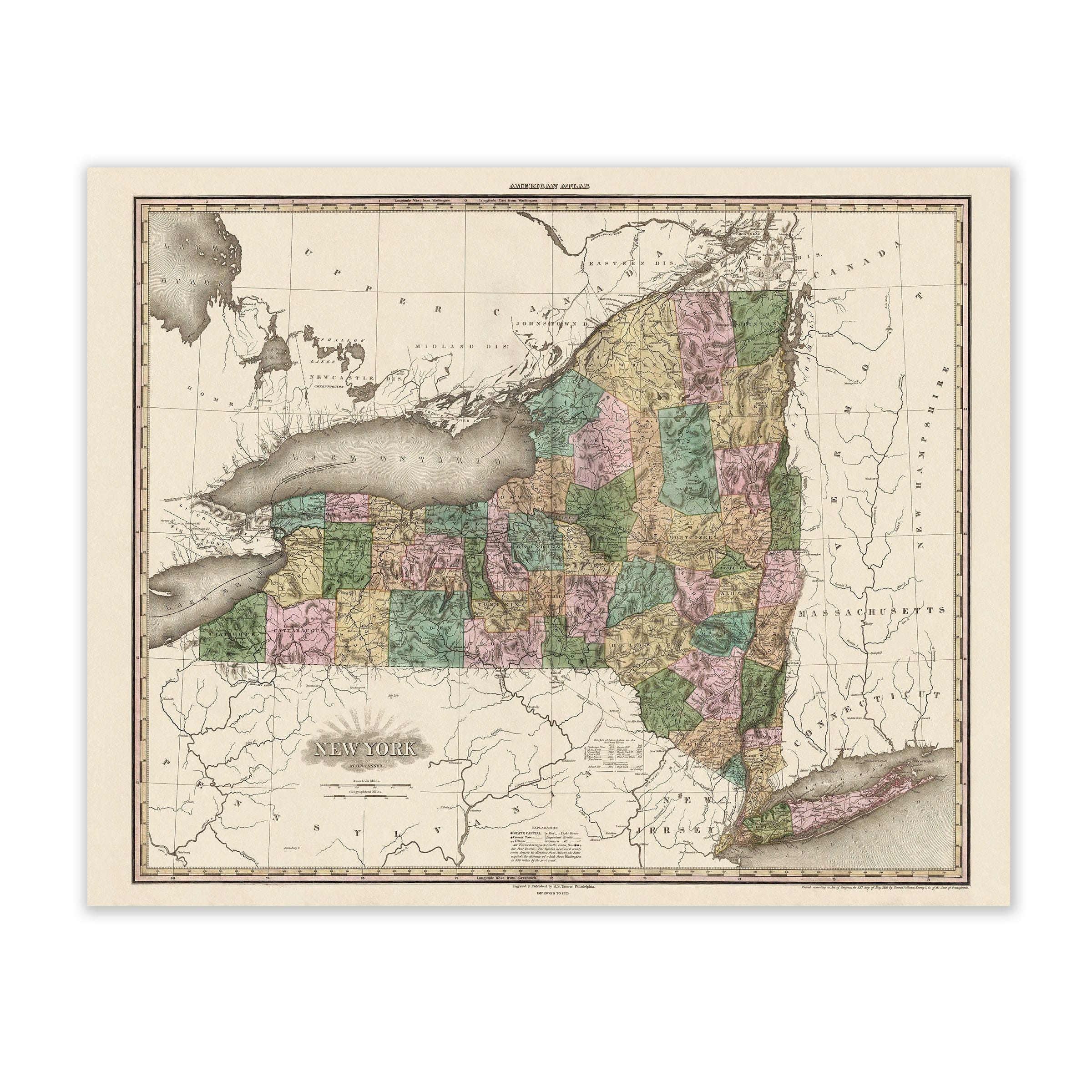 Vintage New York Map 1823 - Archive Prints
