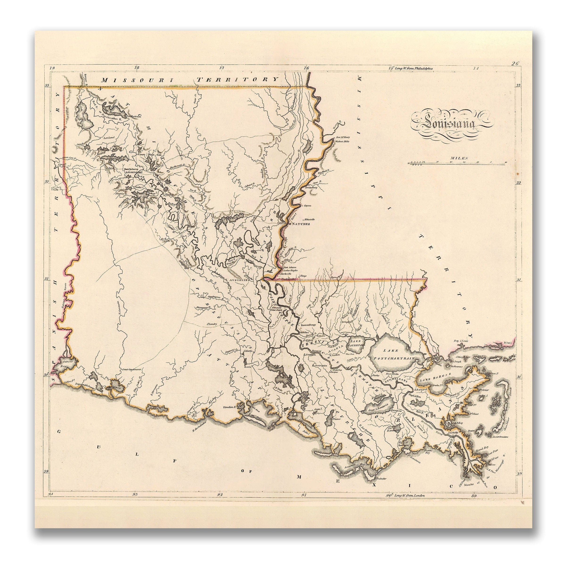 Vintage Louisiana Map 1816 - John Cary Early Statehood - Archive Prints
