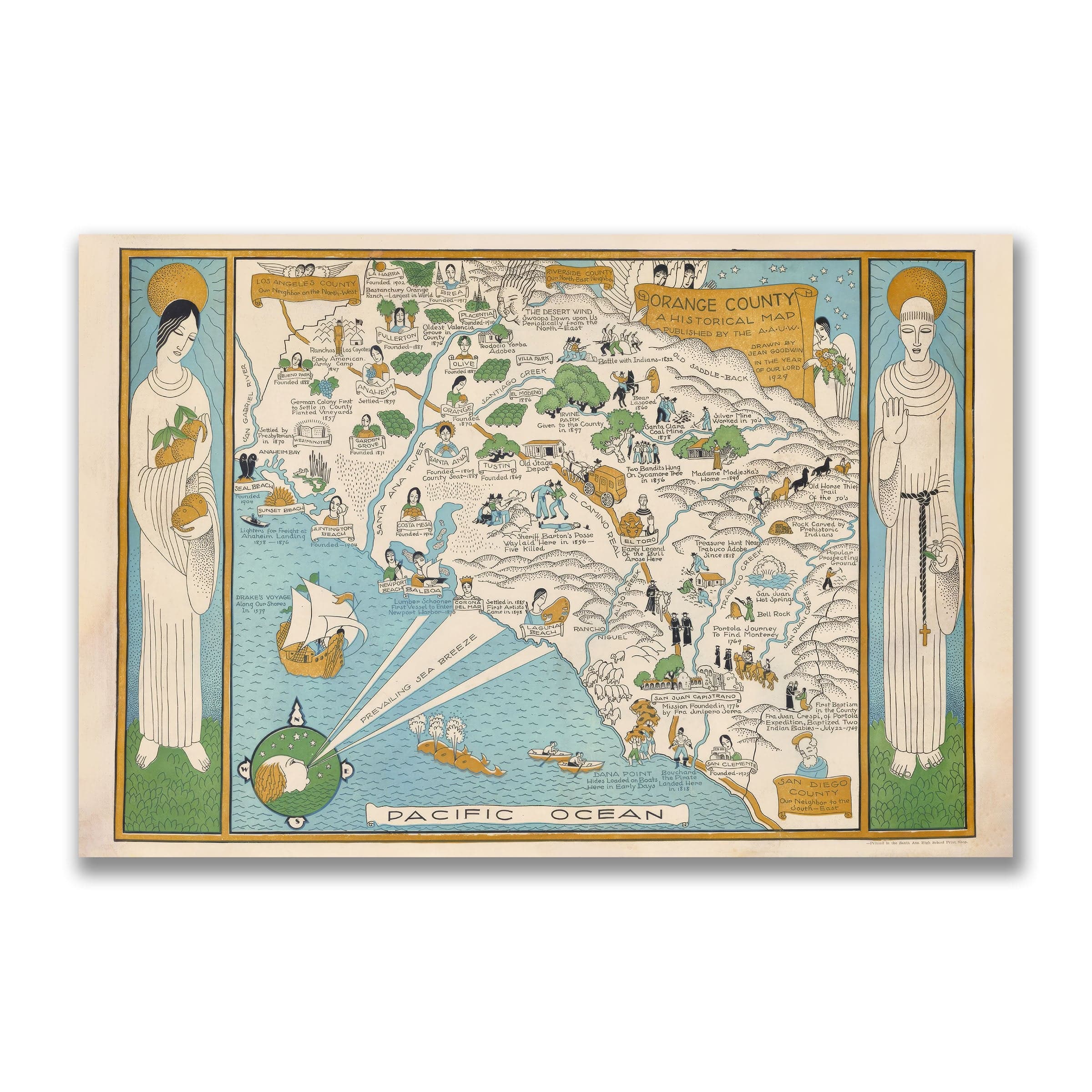 Orange County, California Map 1929 - Archive Prints