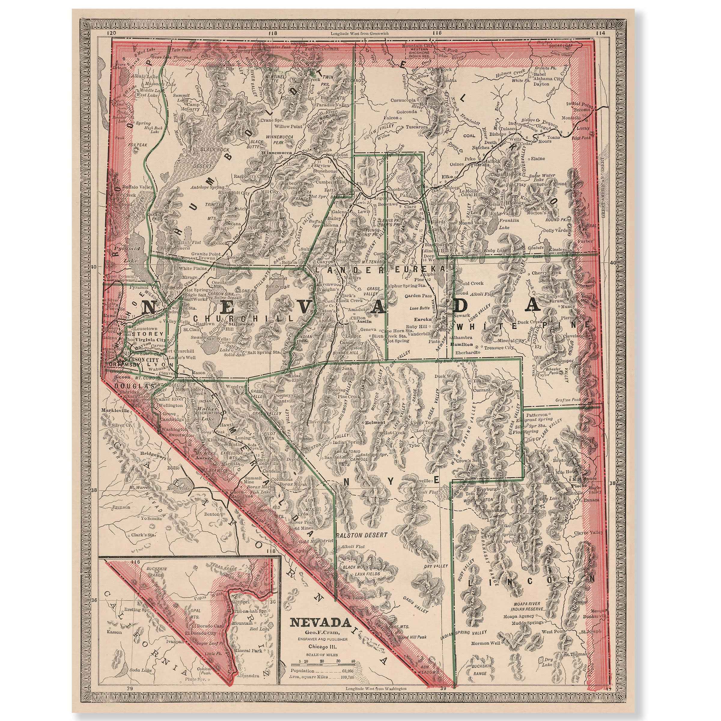 Nevada Map - Vintage 1883 Historical Map Art Print