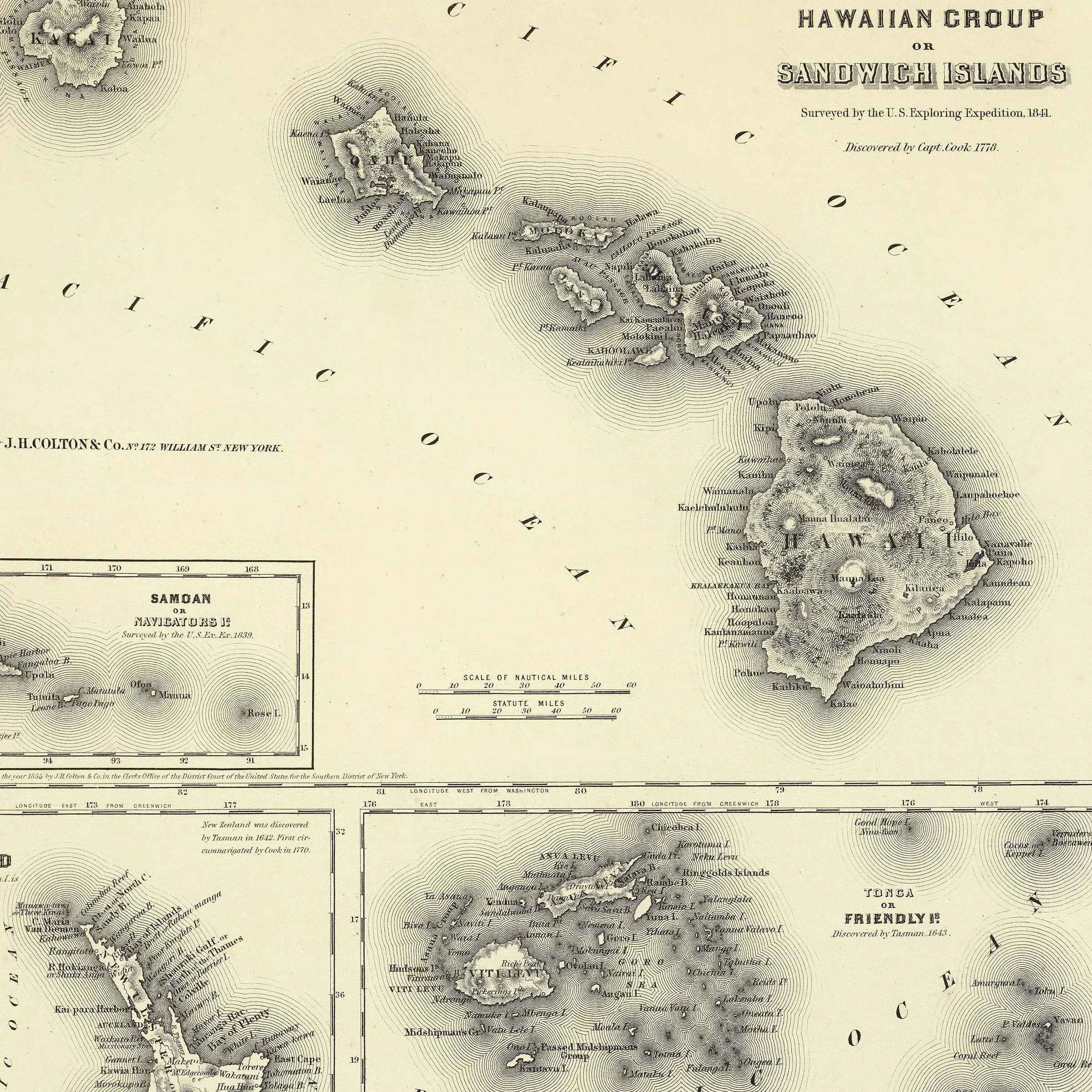 1856 Vintage Hawaii Map - Restored Hawaii Map of Sandwich Islands & Pacific Islands