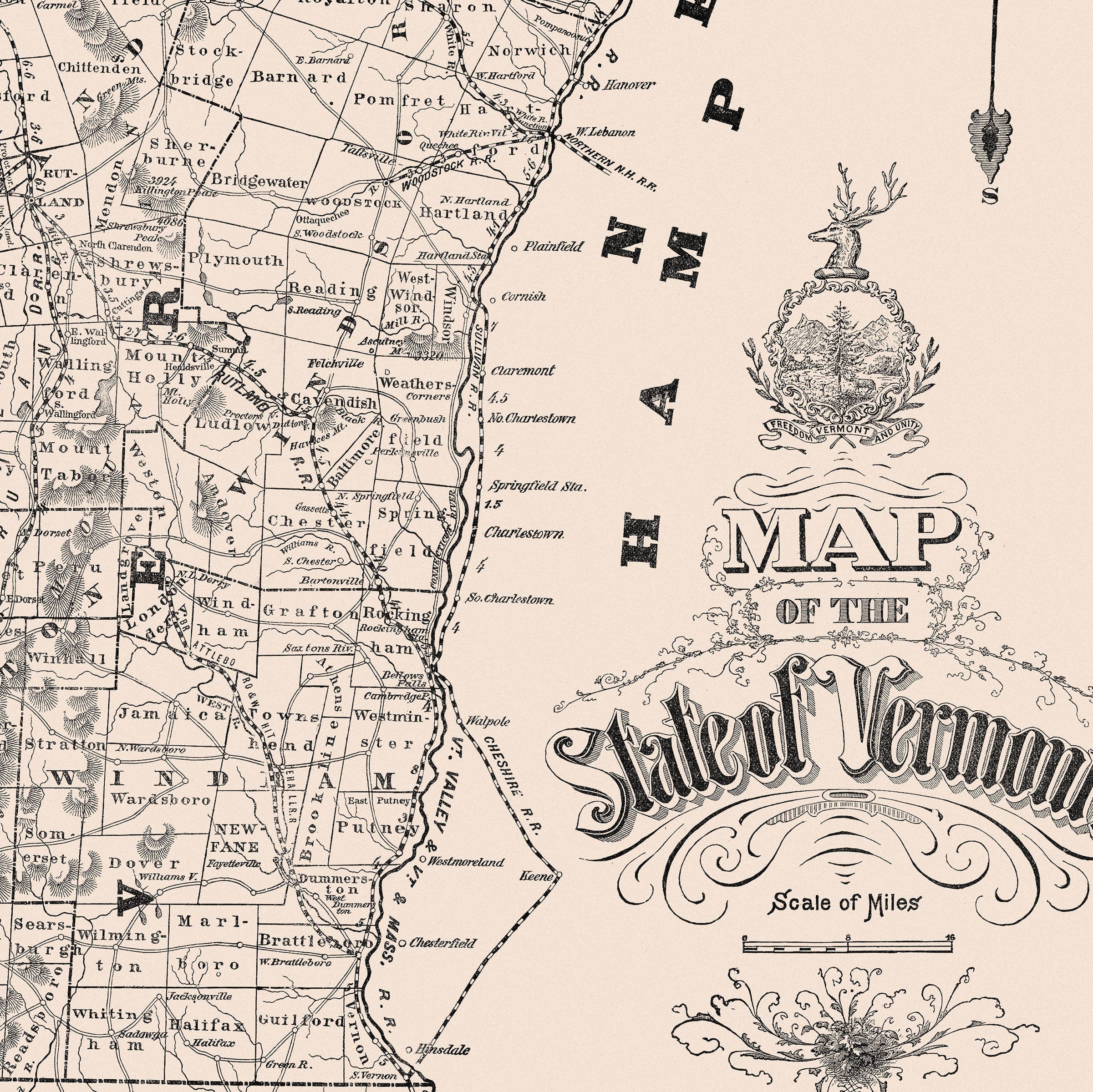 Vintage State of Vermont Map 1890 - Photo Engraving Co. - Archive Prints