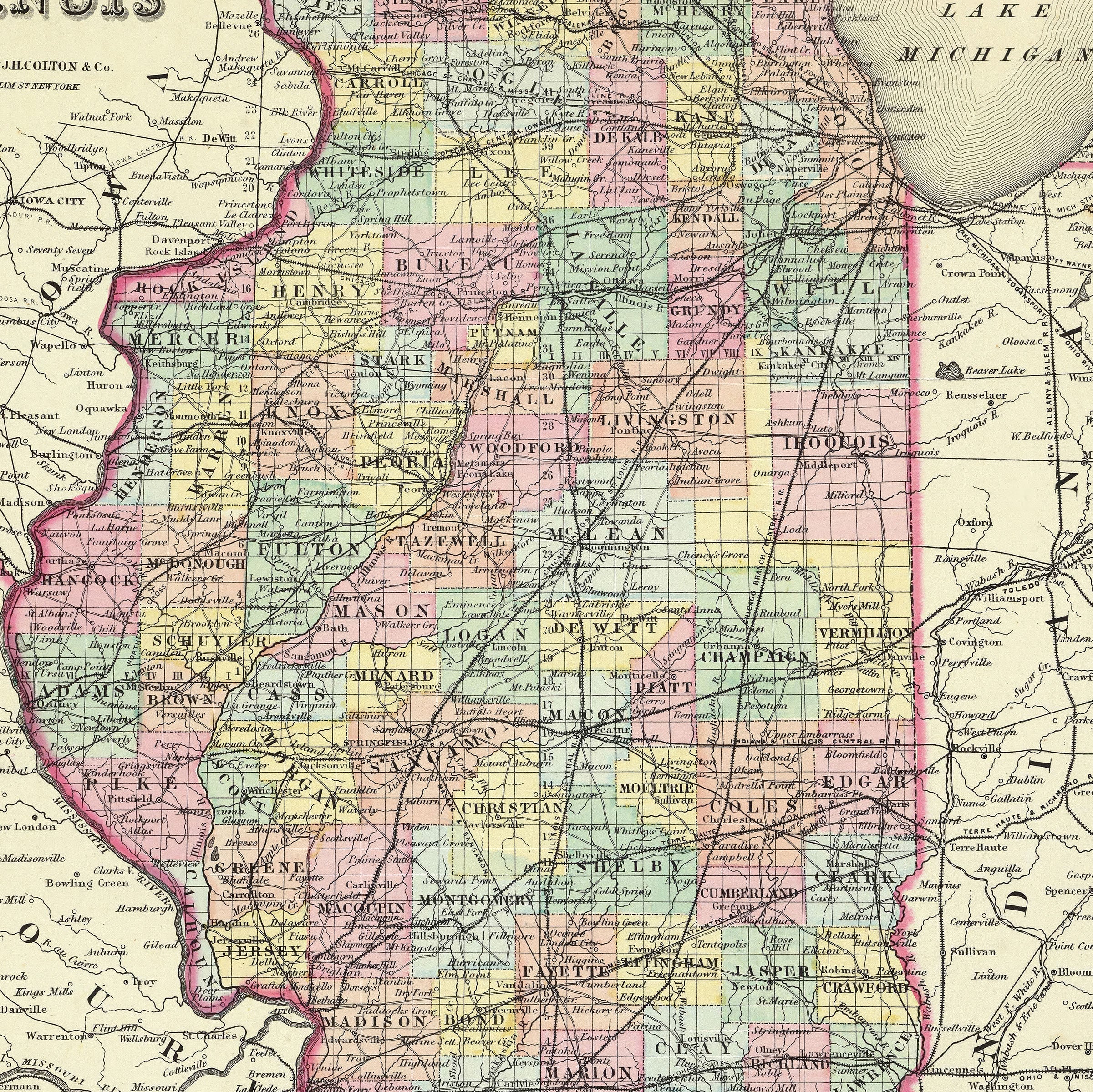 1855 Illinois Map — Vintage State Map by Colton