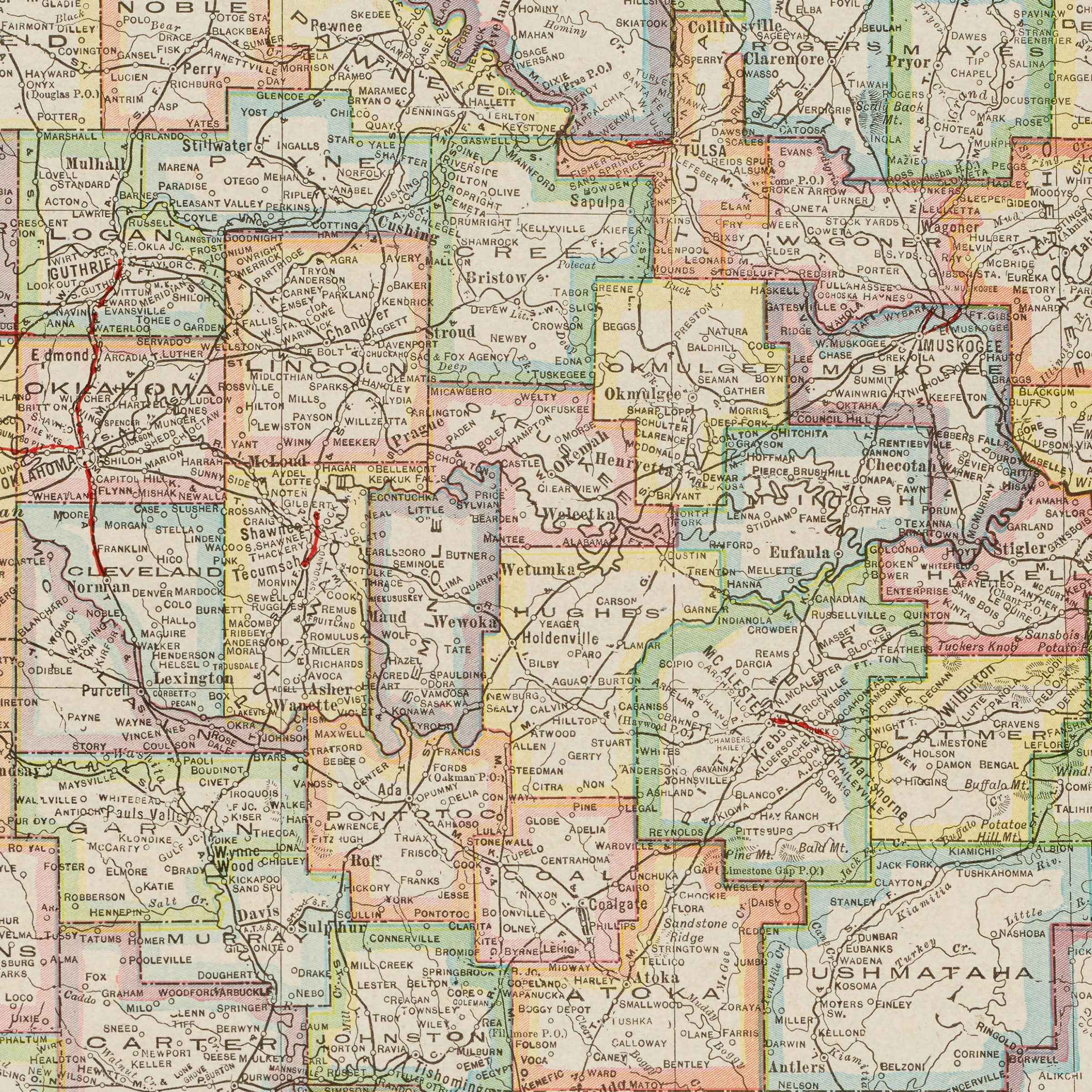 Oklahoma Map - Vintage 1925 George F. Cram Historical Map