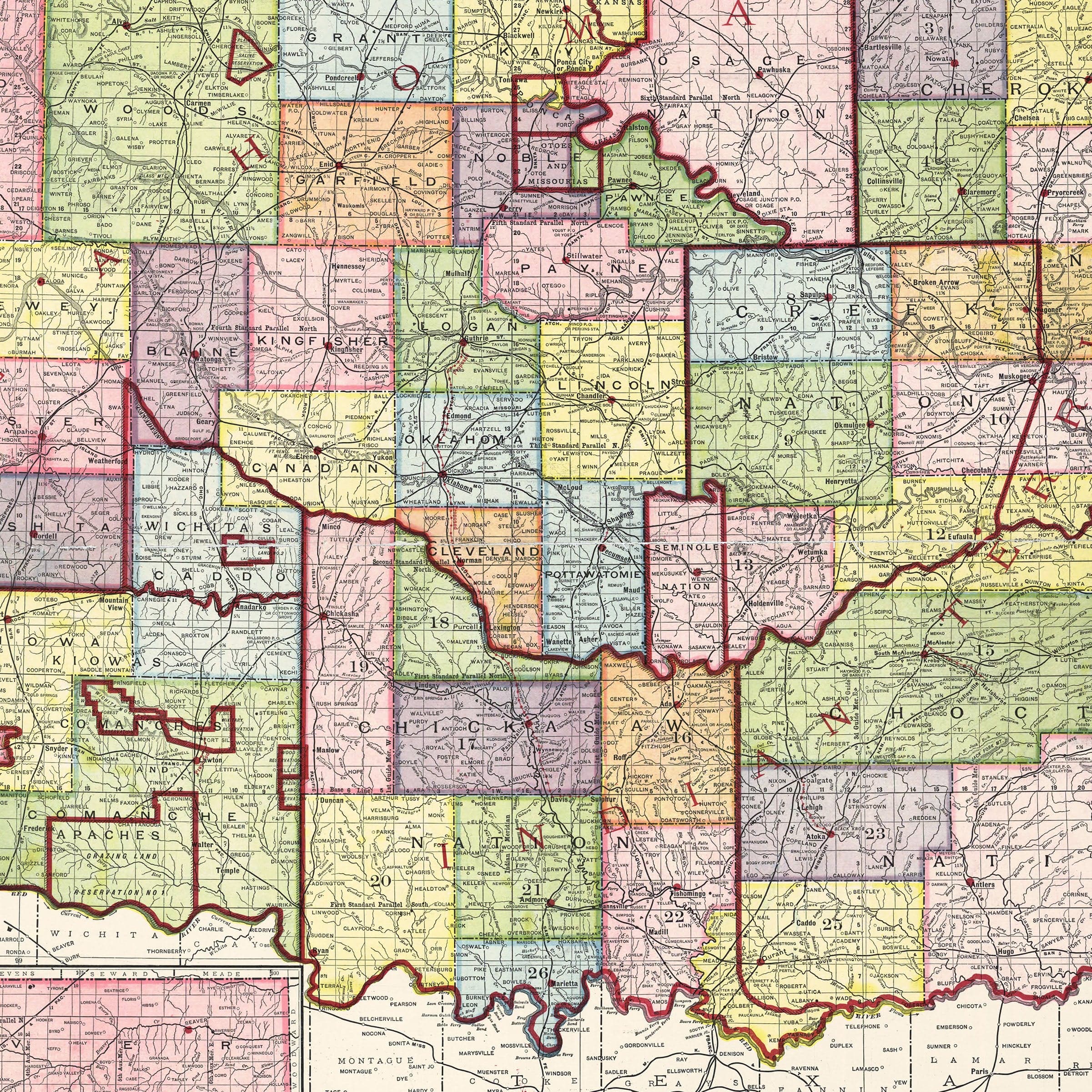Oklahoma & Indian Territory Map 1905