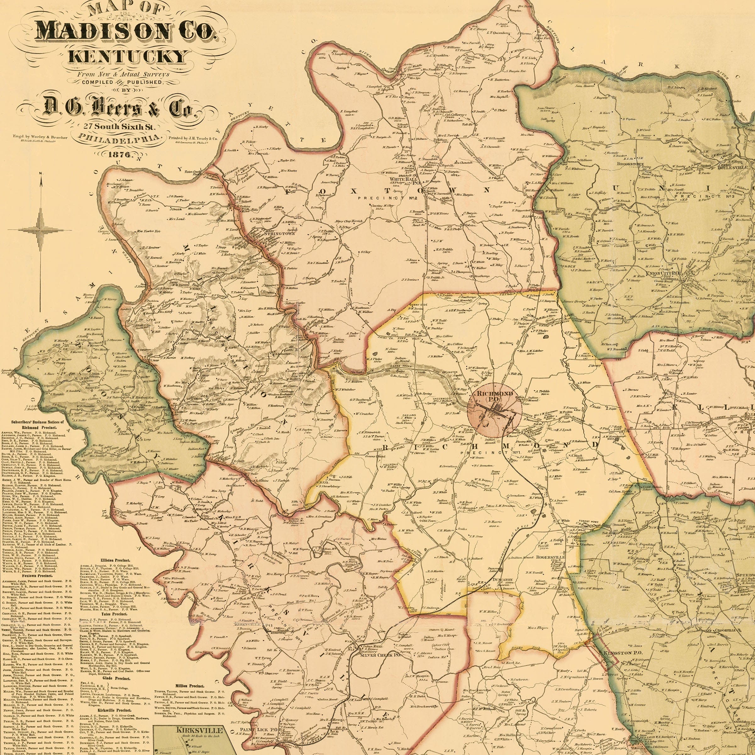 Madison County, Kentucky Map - 1876 Historic County Map