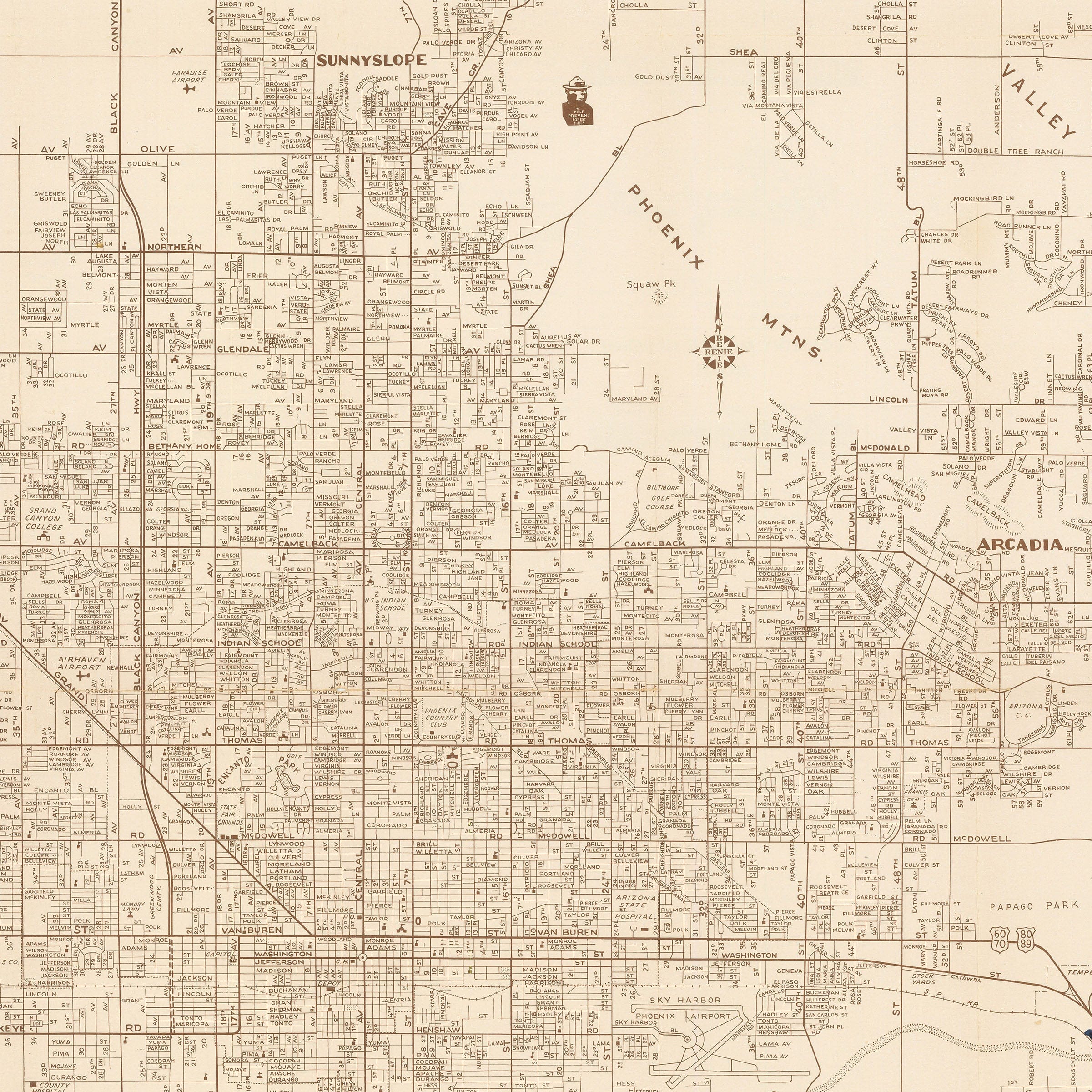 Phoenix, Arizona Map c.1956