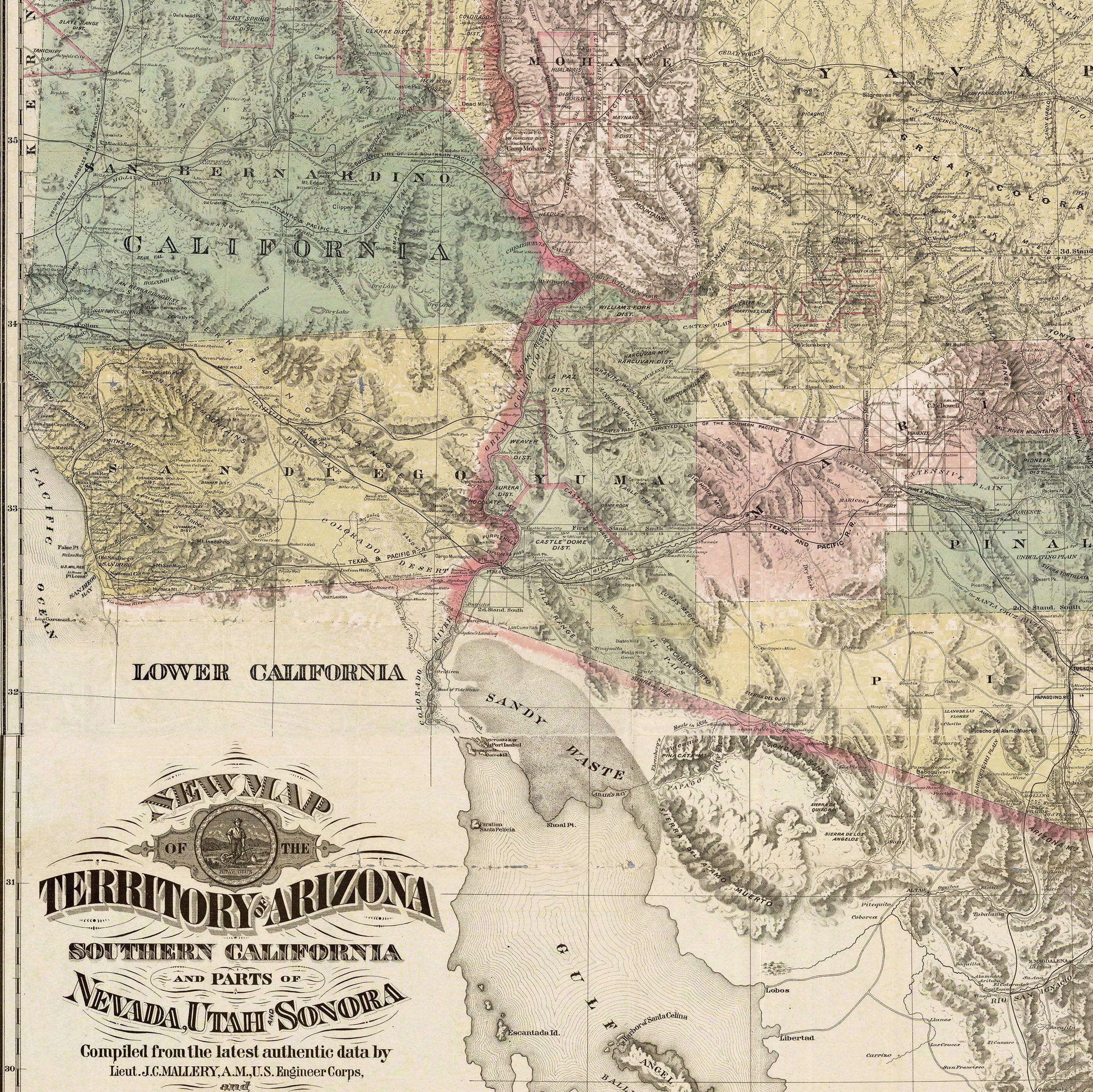 Arizona Territory Map 1877 - Payot Upham Survey - Archive Prints