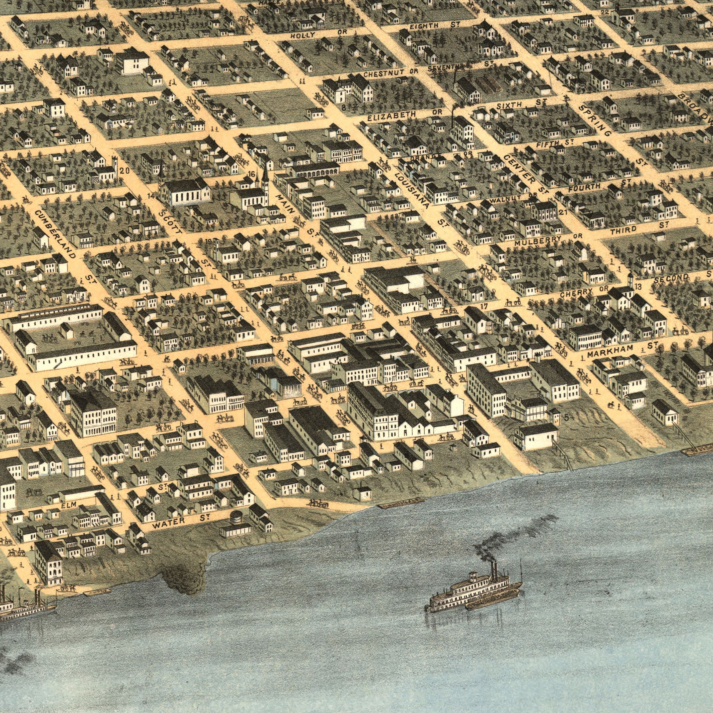 Little Rock Arkansas Historic Map - 1887 Perspective View of the City - Archive Prints