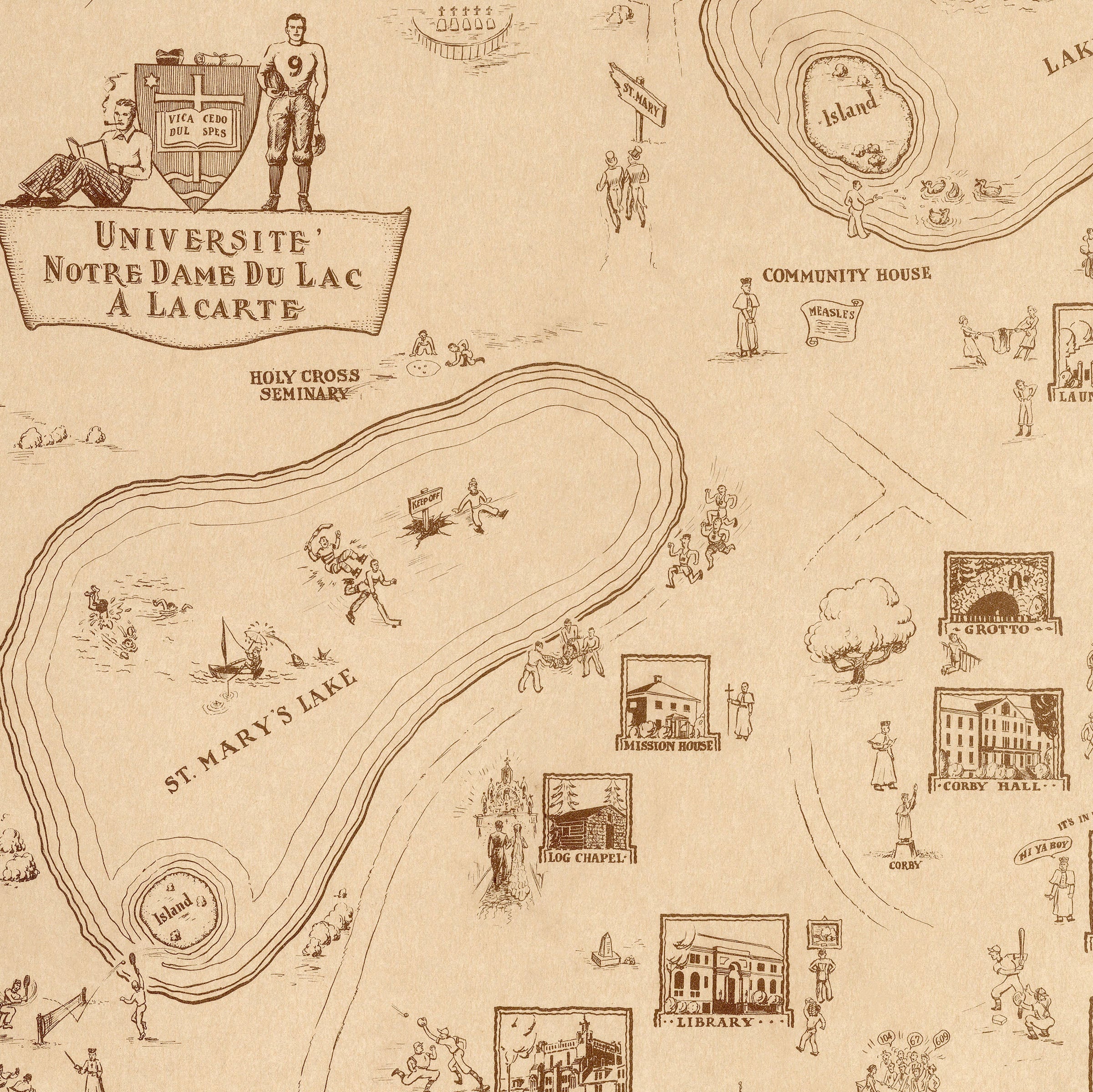 Université Notre Dame du Lac à la Carte 1938 - Ed Hickey Campus Map