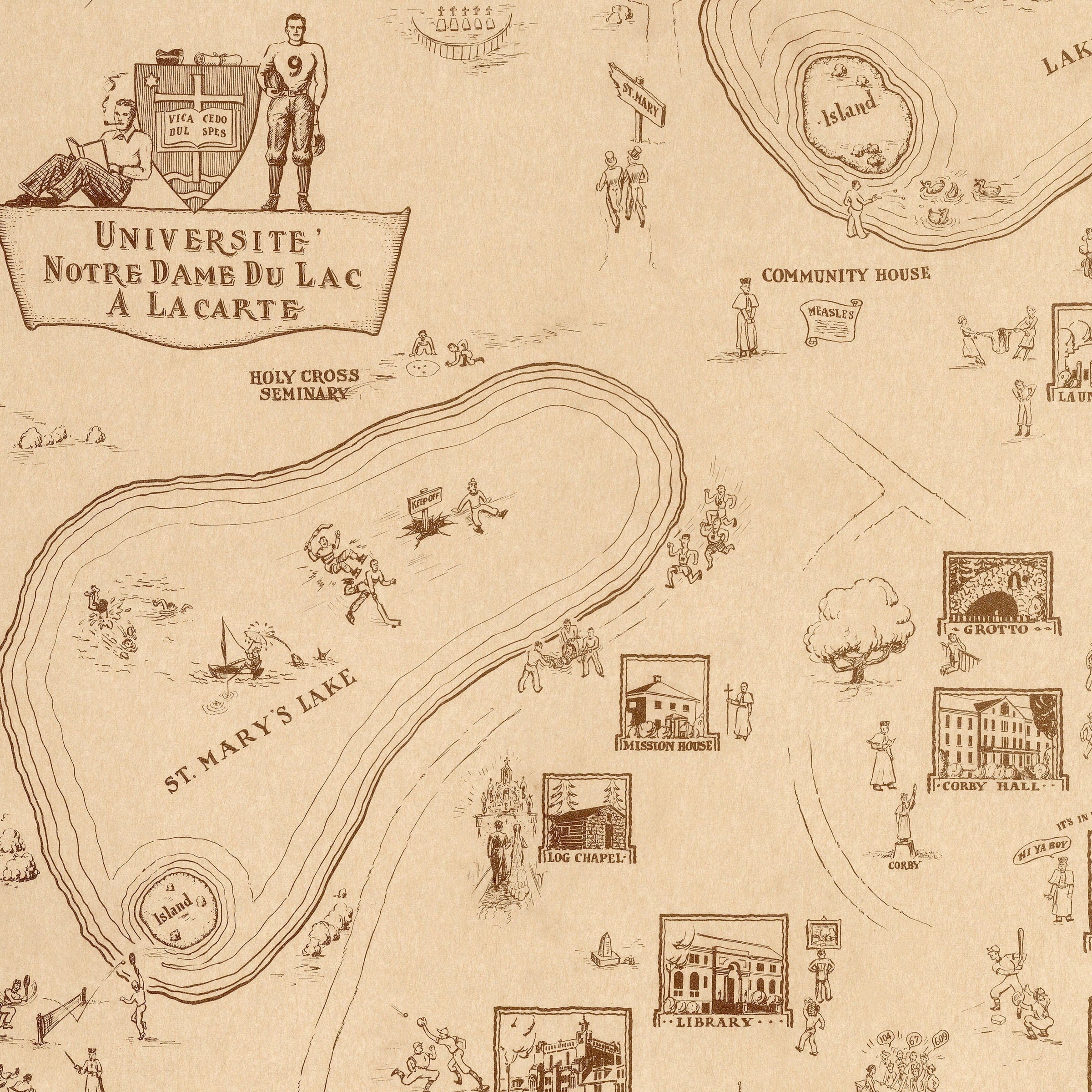 Université Notre Dame Campus Map 1938 - Ed Hickey Campus Map - Archive Prints