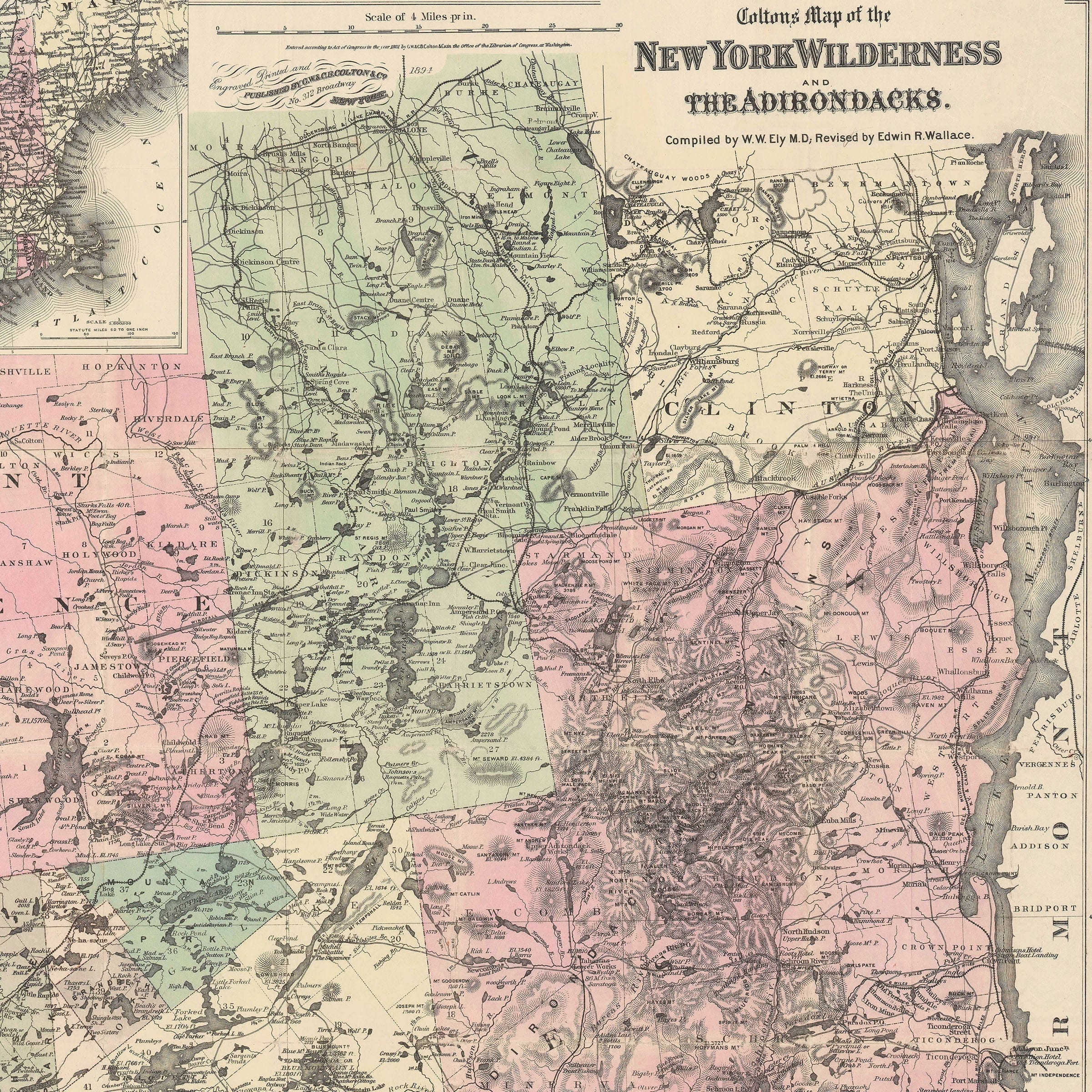 New York Wilderness & the Adirondacks Map 1869 - Archive Prints