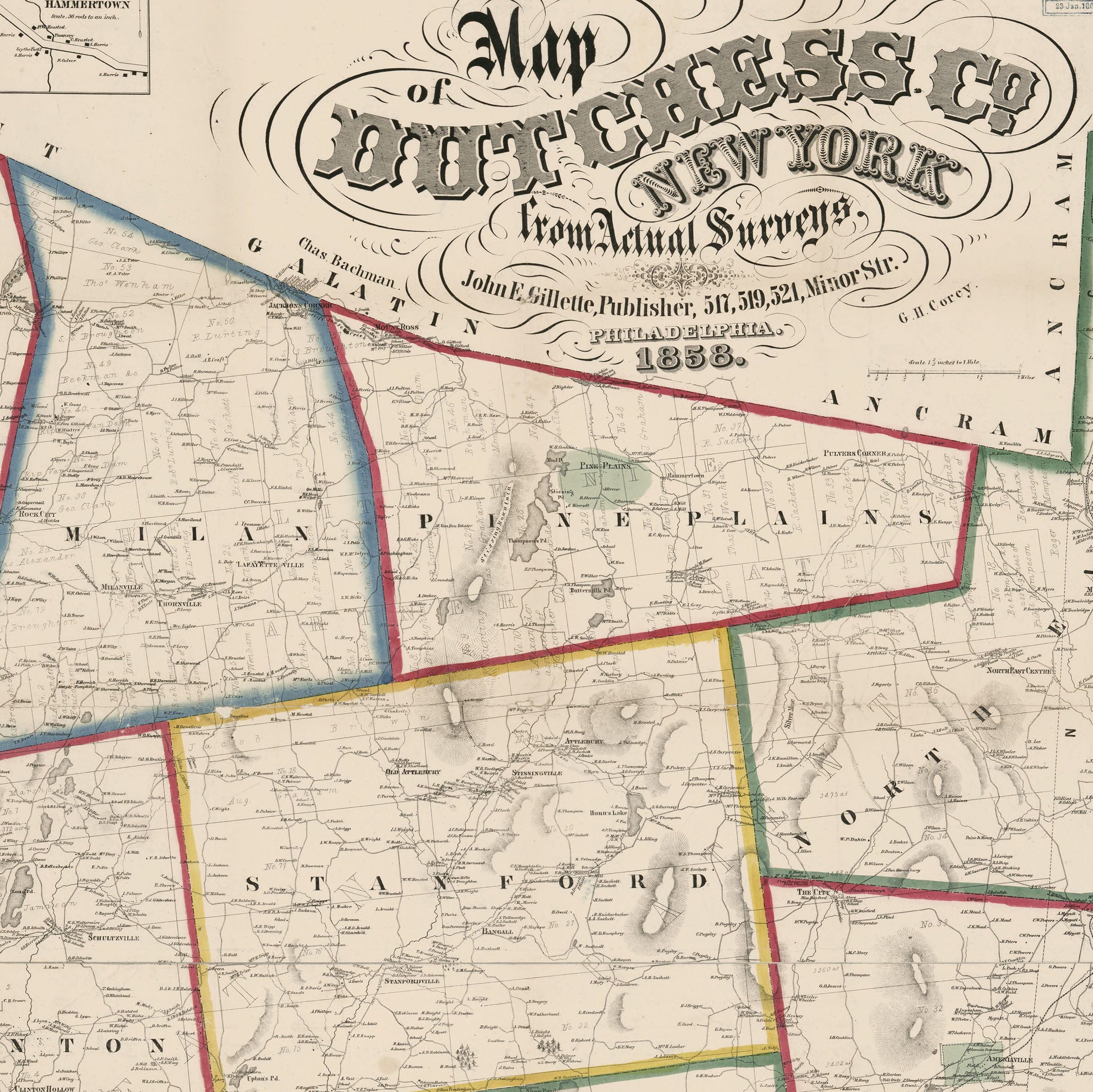 Dutchess County, New York Map 1858 - Archive Prints