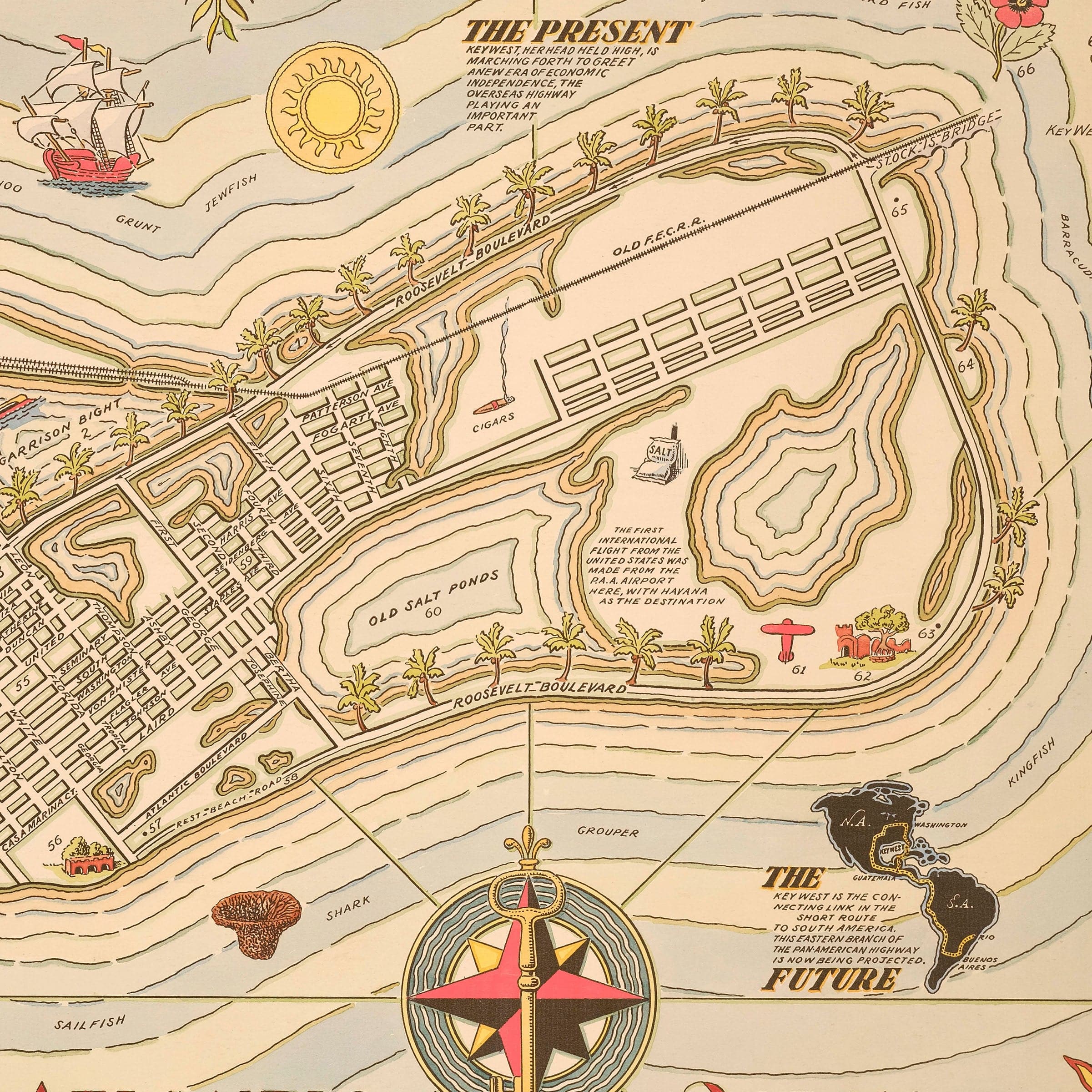 Key West Florida Map - 1935 Cayo Hueso Illustrated Historic Map - Archive Prints