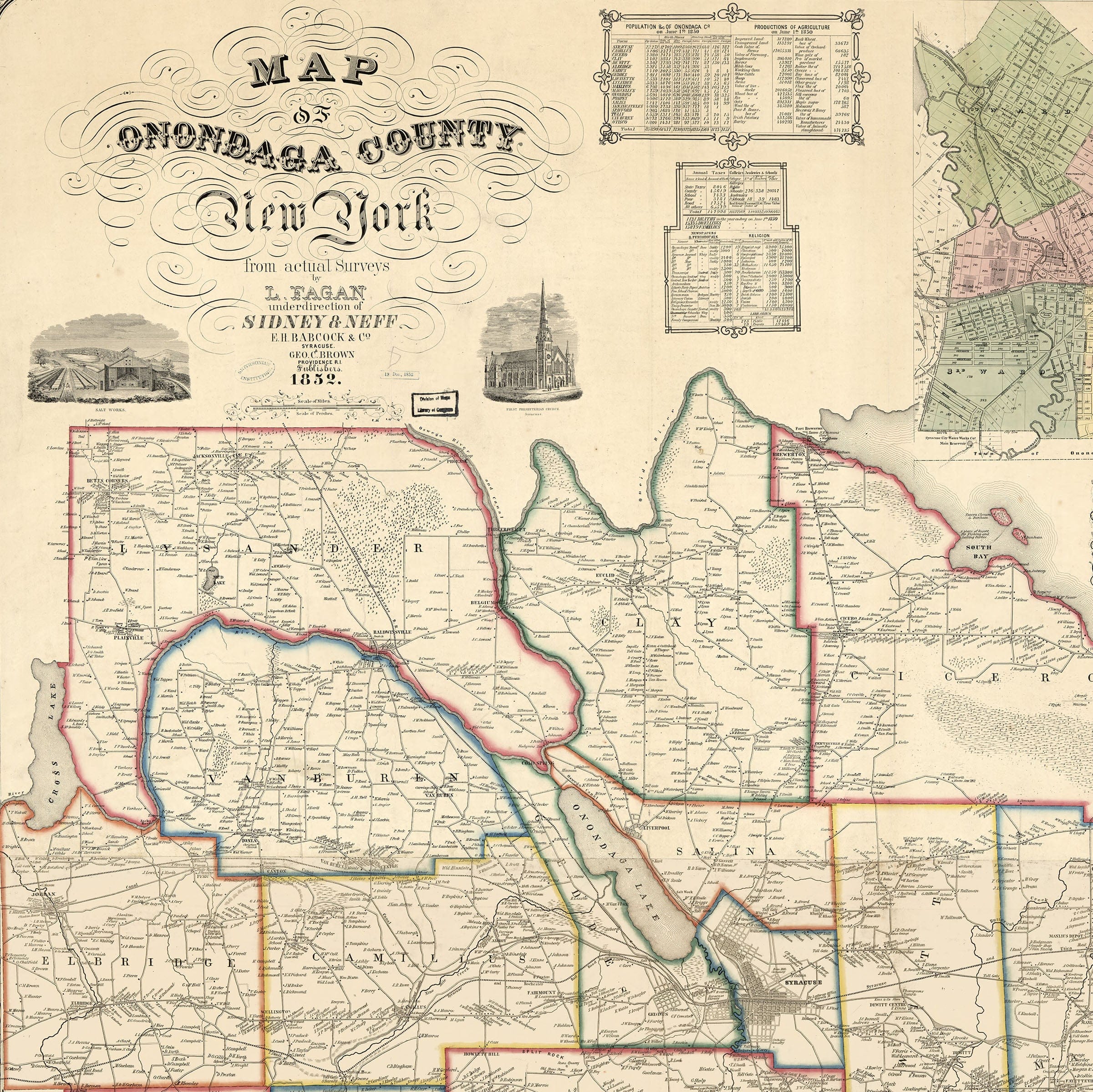 Onondaga County, New York Map 1852 - Archive Prints